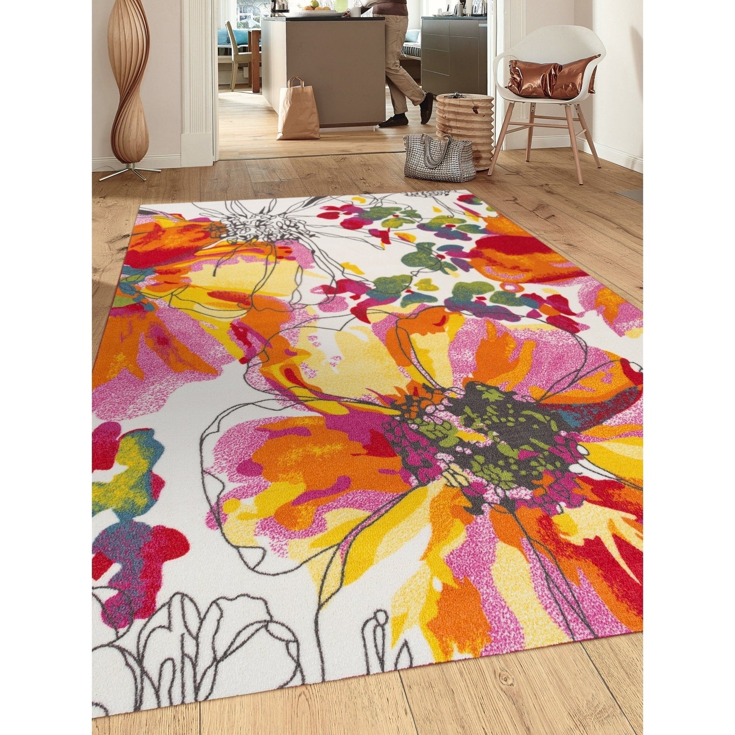 World Rug Gallery Moderner, rutschfester Teppich mit leuchtenden Blumen, mehrfarbig