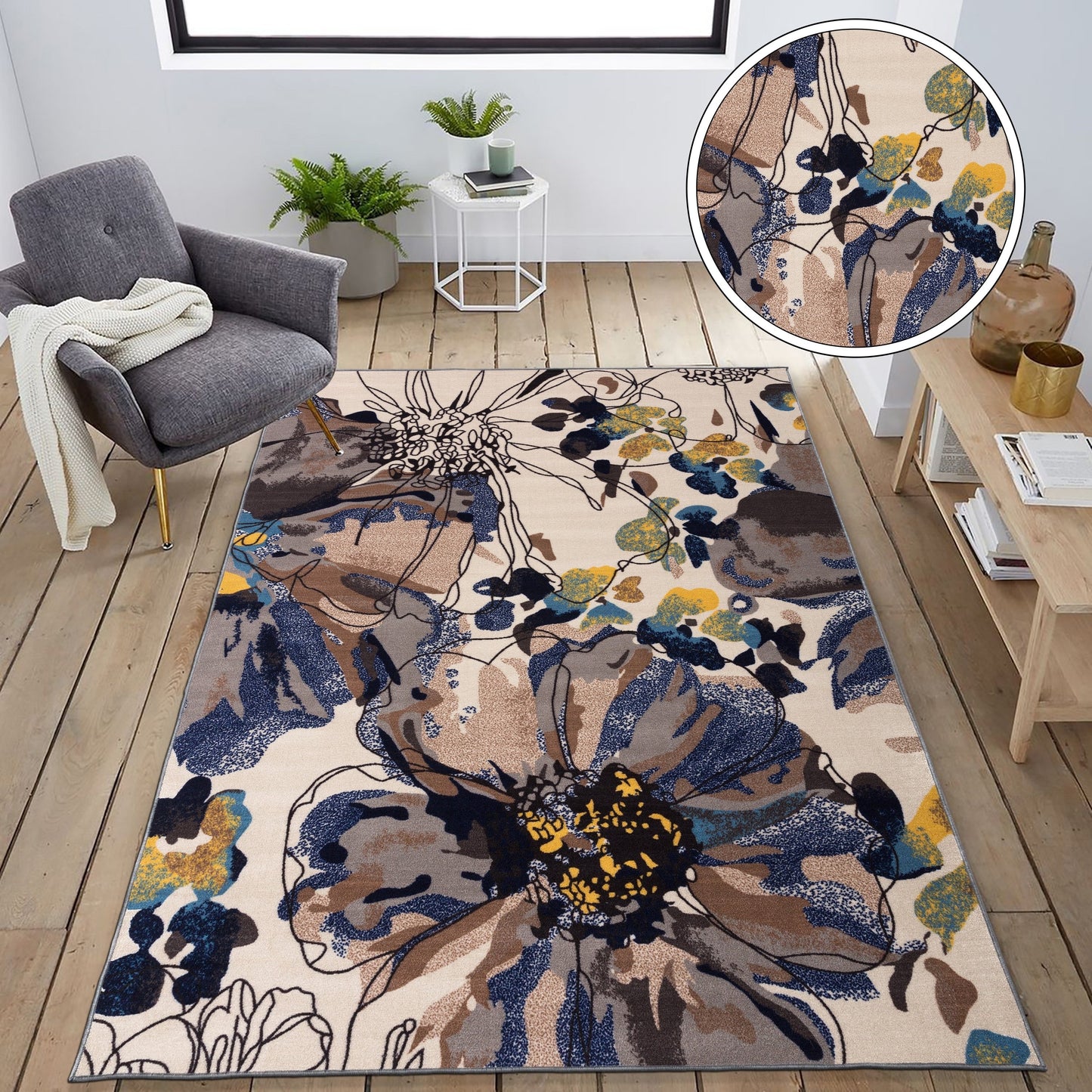 World Rug Gallery Moderner, rutschfester Teppich mit leuchtenden Blumen, mehrfarbig