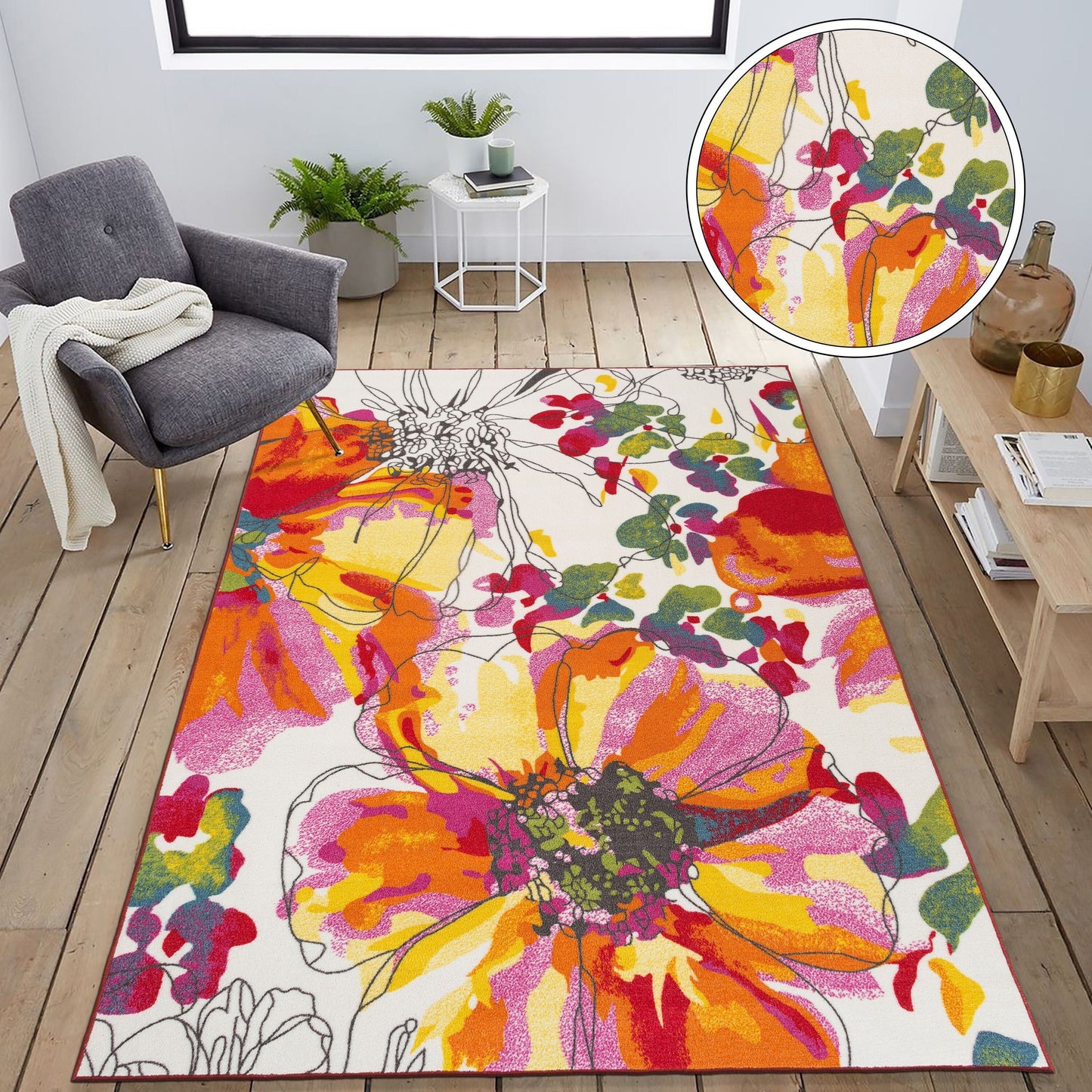 World Rug Gallery Moderner, rutschfester Teppich mit leuchtenden Blumen, mehrfarbig