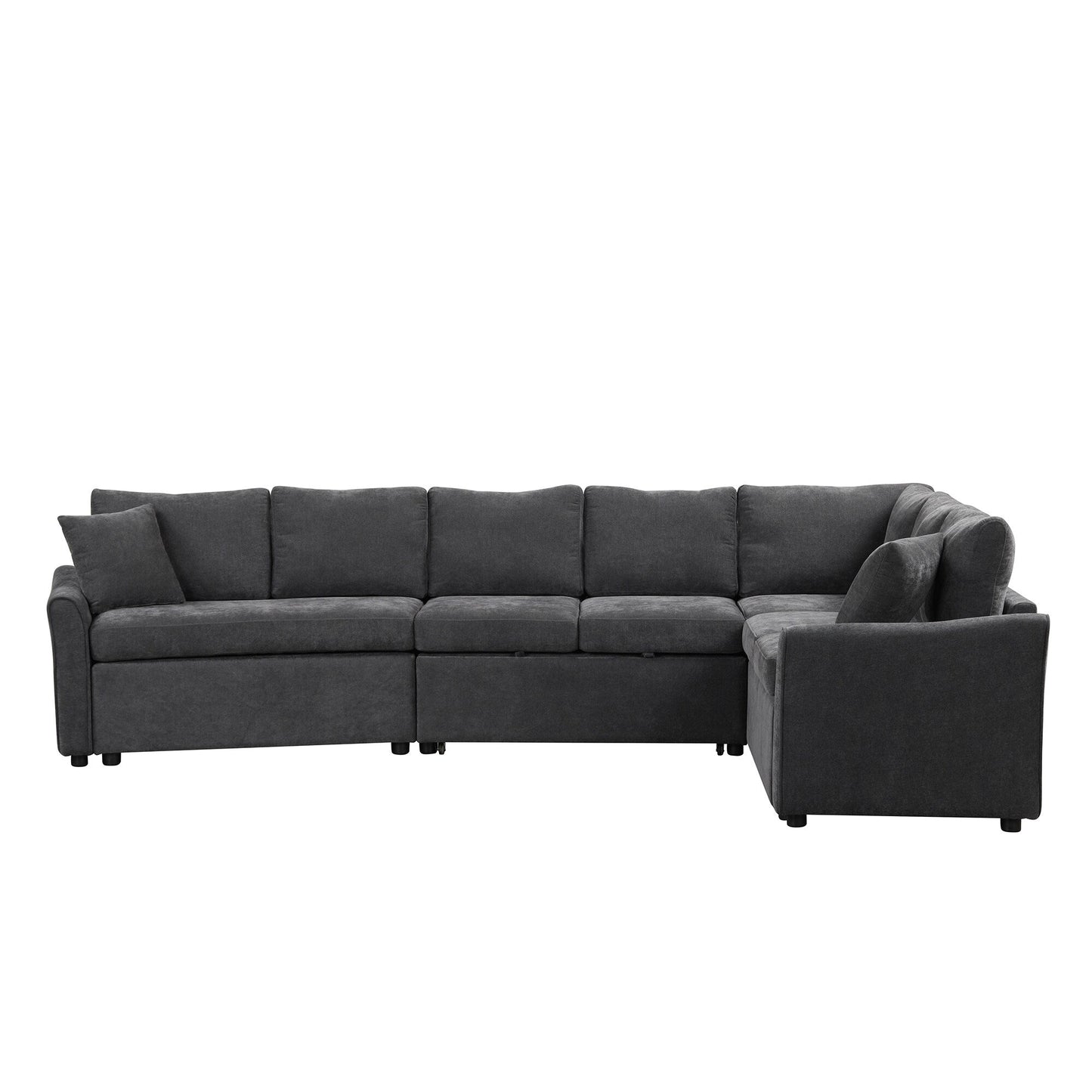 Modern Chenille L-Shaped Sectional Sofa with Pull-Out Bed, USB Charging Ports and Power Outlets for Living Room