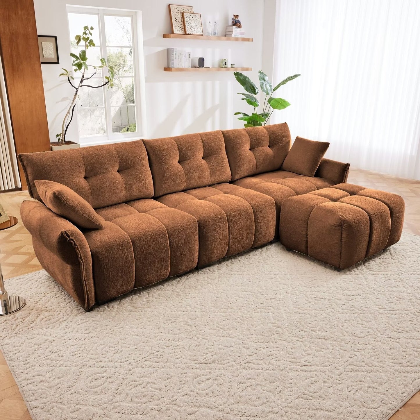 Modern Chenille Sofa, Solid Wood Frame with High Elasticity Cushion
