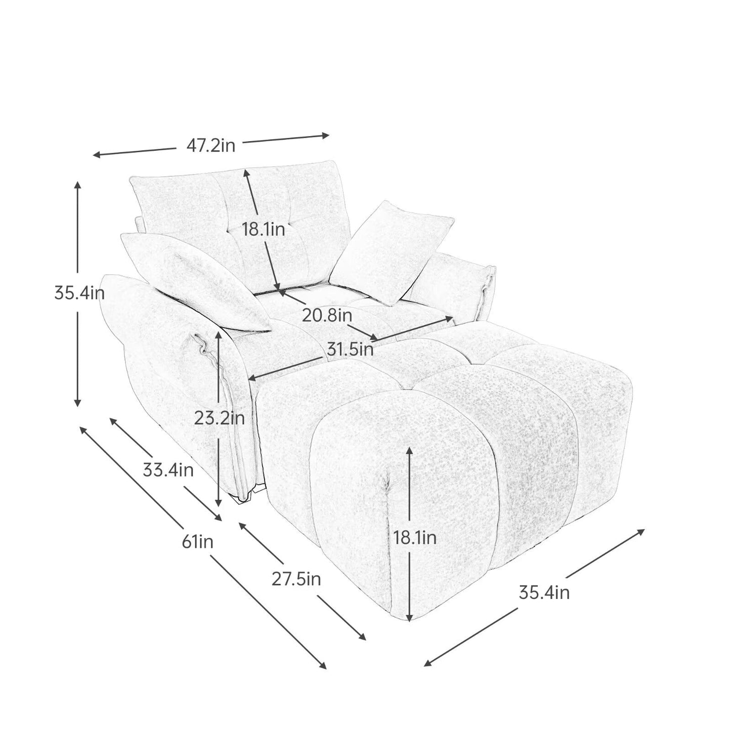 Modern Chenille Sofa, Solid Wood Frame with High Elasticity Cushion