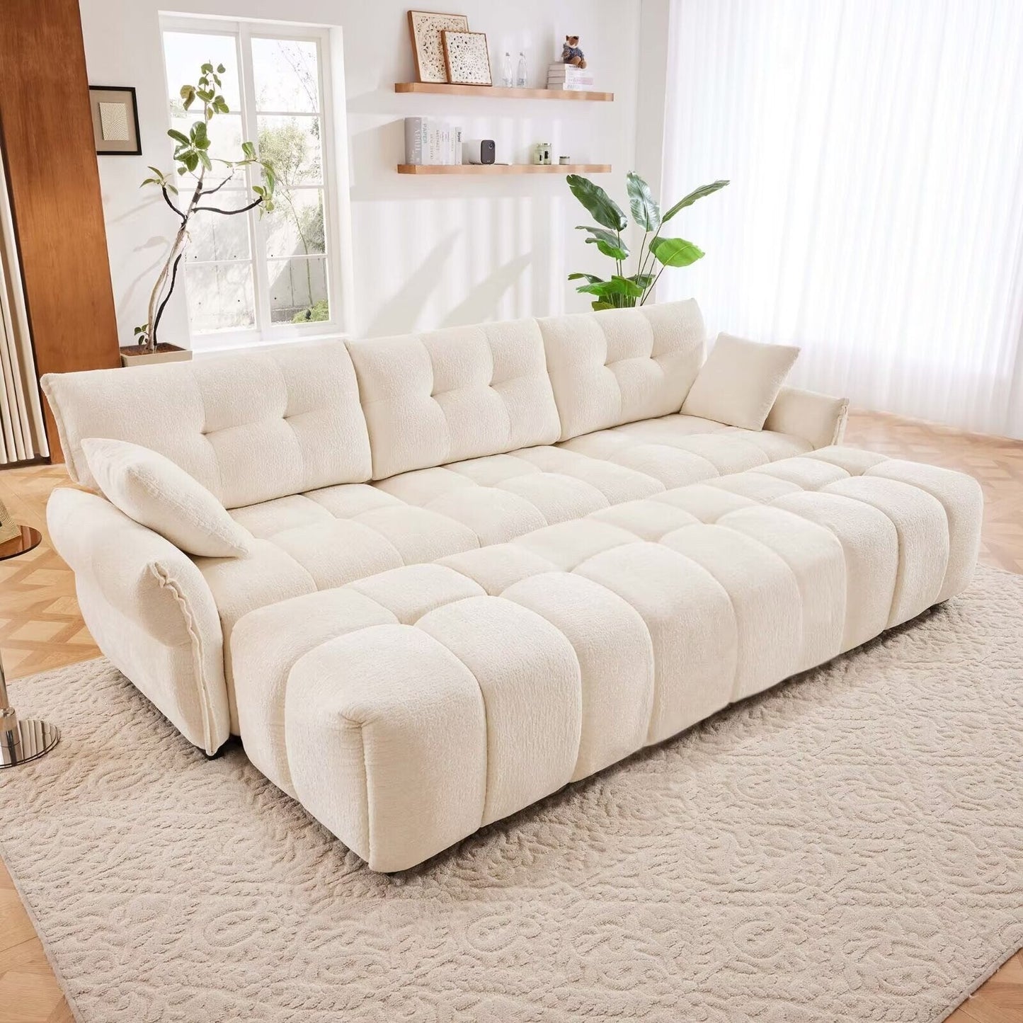 Modern Chenille Sofa, Solid Wood Frame with High Elasticity Cushion