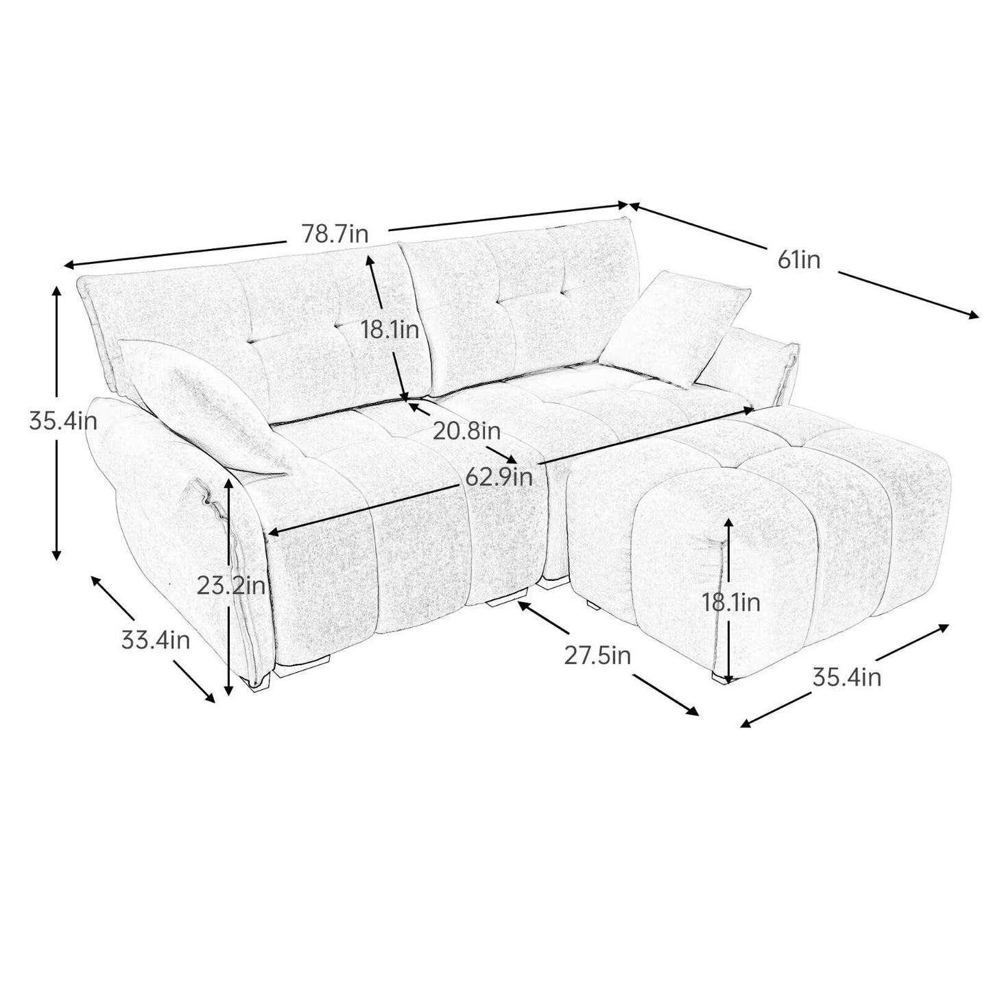 Modern Chenille Sofa, Solid Wood Frame with High Elasticity Cushion