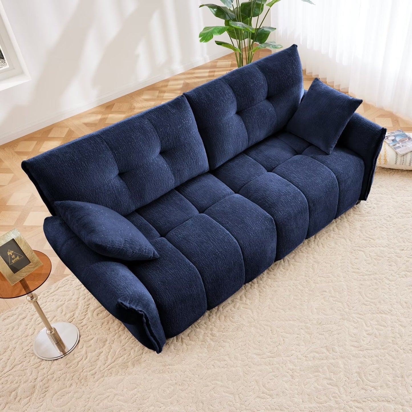 Modern Chenille Sofa, Solid Wood Frame with High Elasticity Cushion