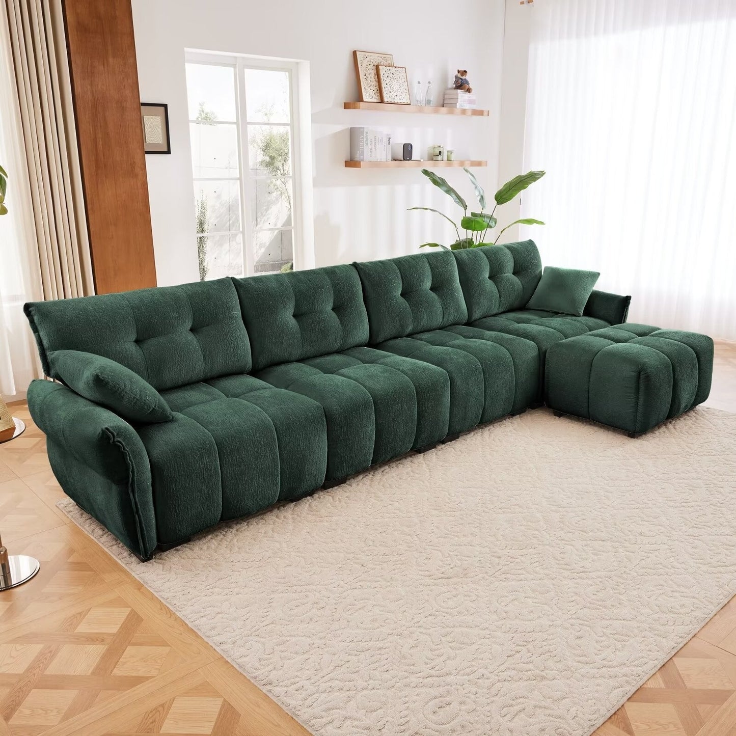Modern Chenille Sofa, Solid Wood Frame with High Elasticity Cushion