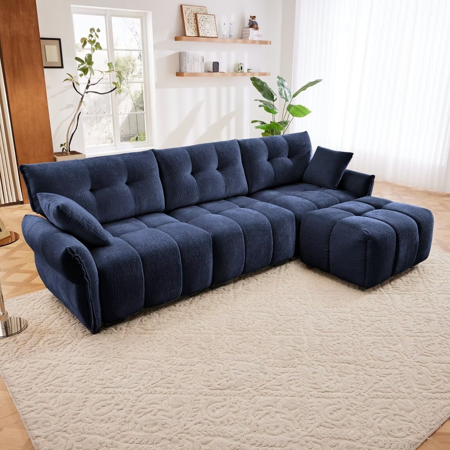Modern Chenille Sofa, Solid Wood Frame with High Elasticity Cushion