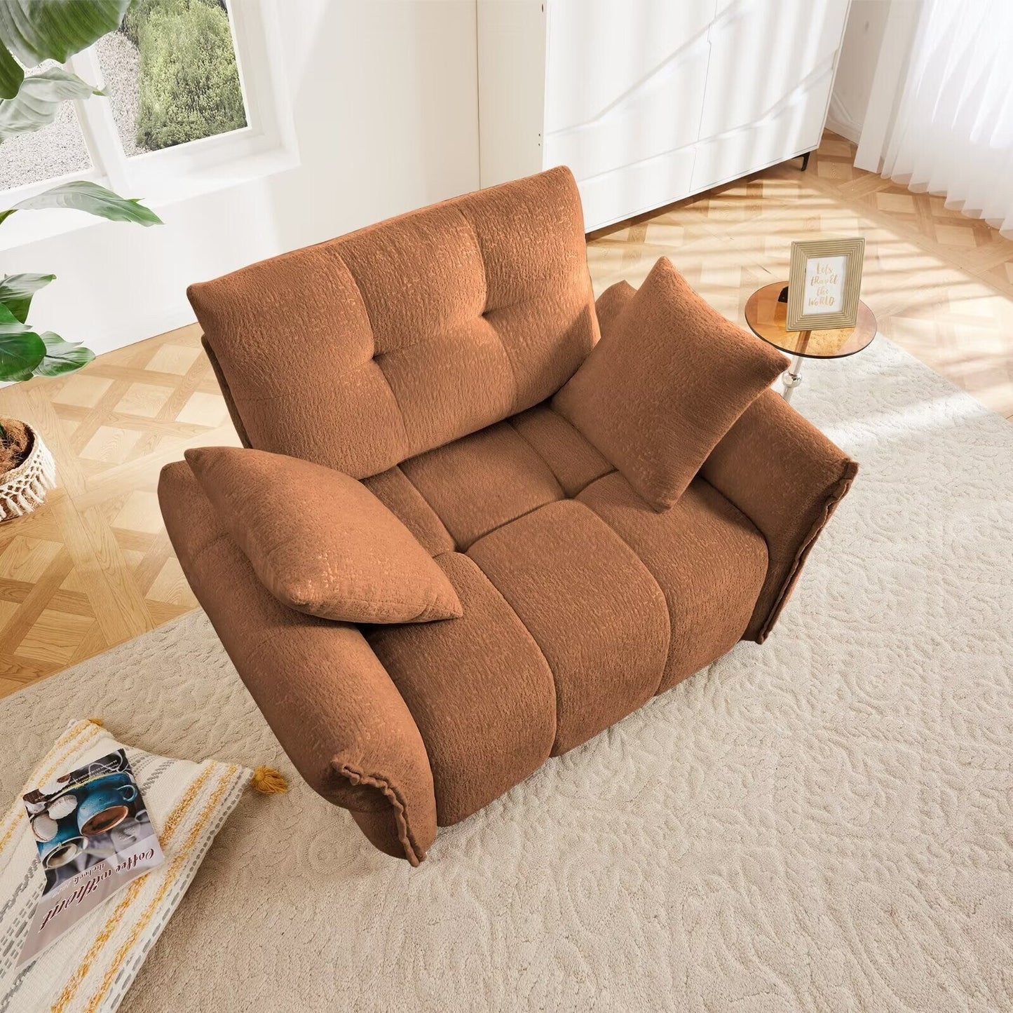Modern Chenille Sofa, Solid Wood Frame with High Elasticity Cushion