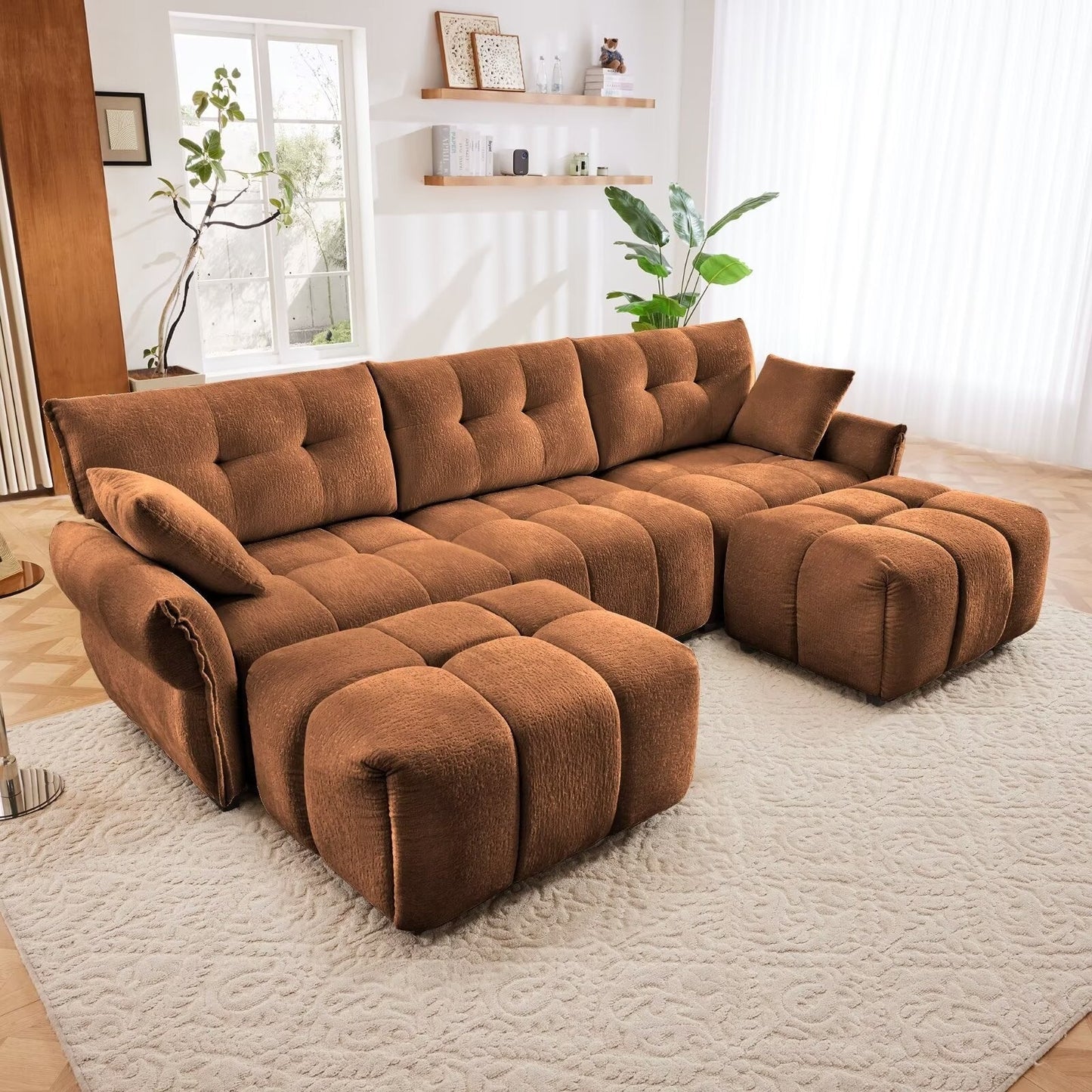 Modern Chenille Sofa, Solid Wood Frame with High Elasticity Cushion