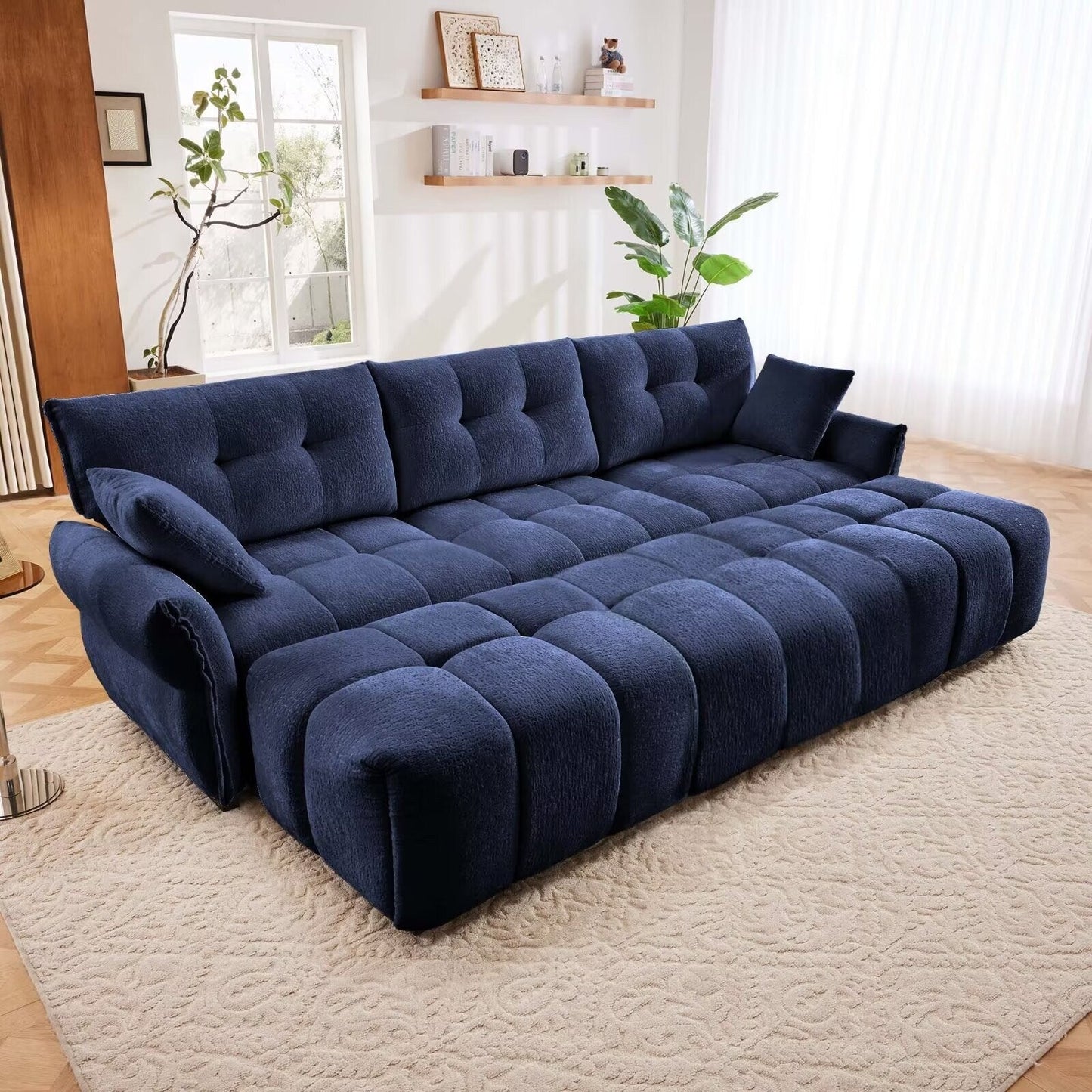 Modern Chenille Sofa, Solid Wood Frame with High Elasticity Cushion
