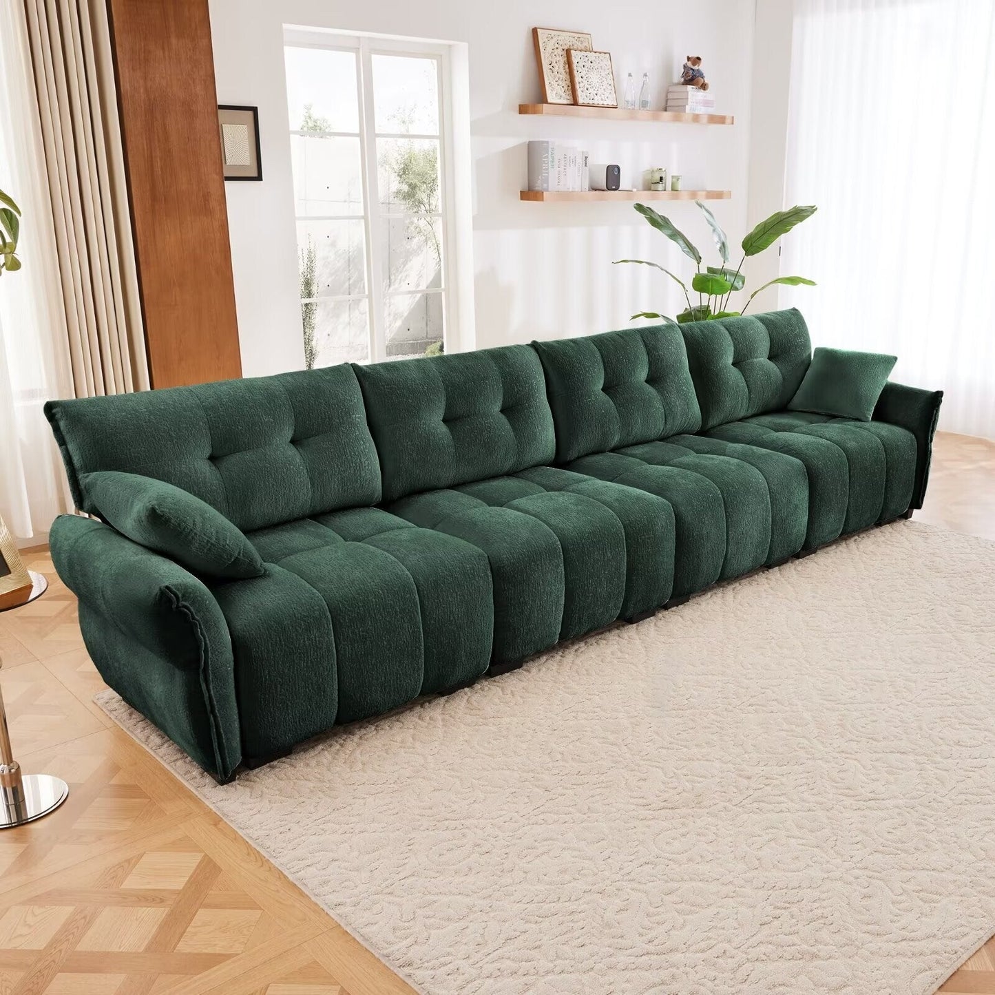 Modern Chenille Sofa, Solid Wood Frame with High Elasticity Cushion