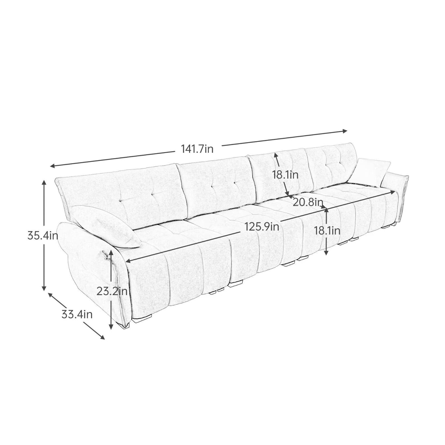 Modern Chenille Sofa, Solid Wood Frame with High Elasticity Cushion