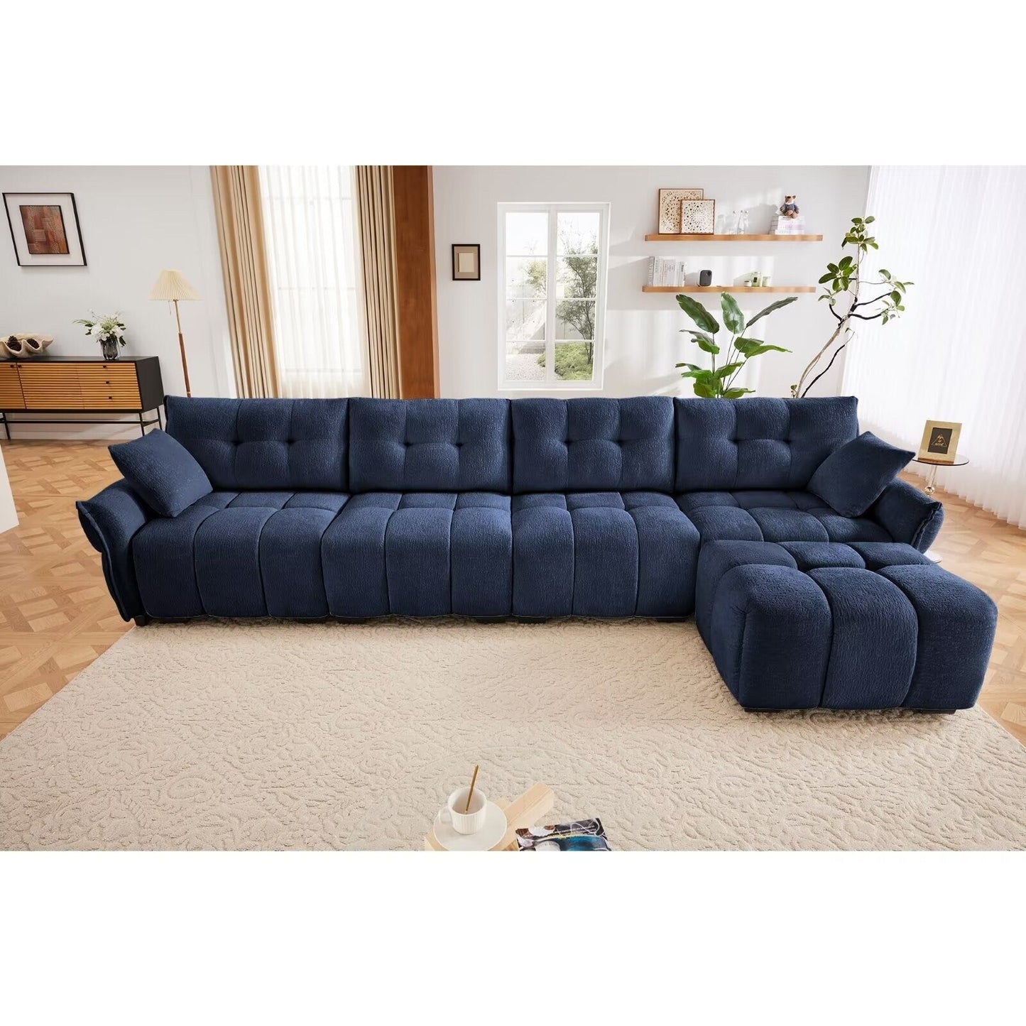 Modern Chenille Sofa, Solid Wood Frame with High Elasticity Cushion