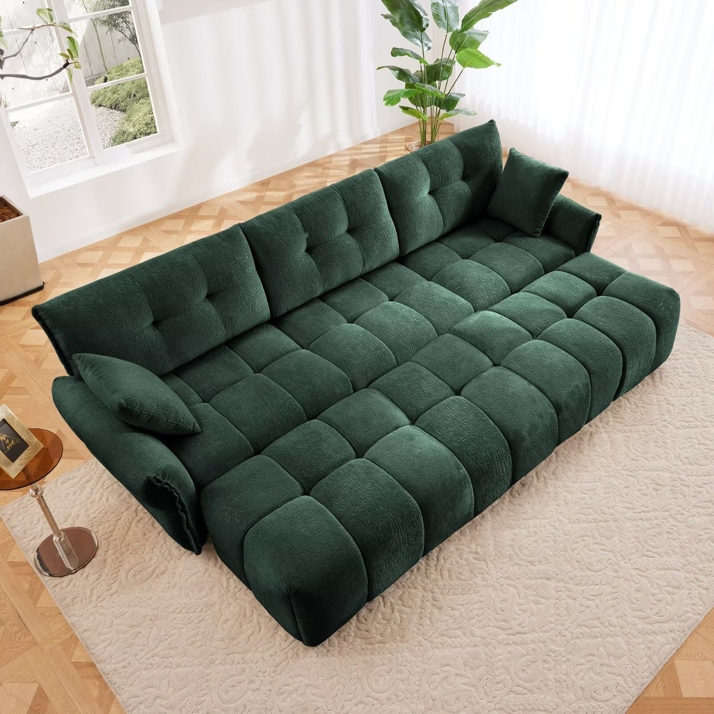 Modern Chenille Sofa, Solid Wood Frame with High Elasticity Cushion