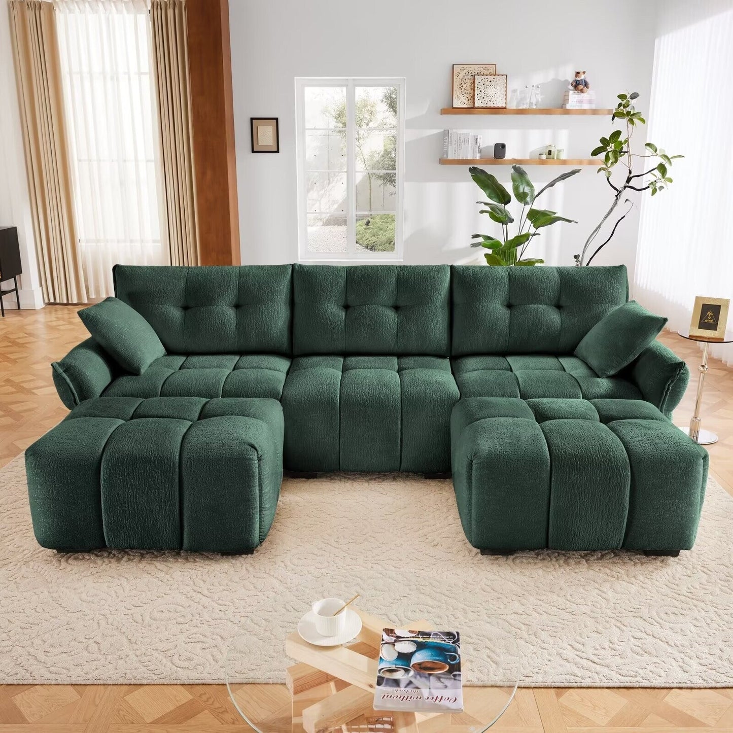 Modern Chenille Sofa, Solid Wood Frame with High Elasticity Cushion