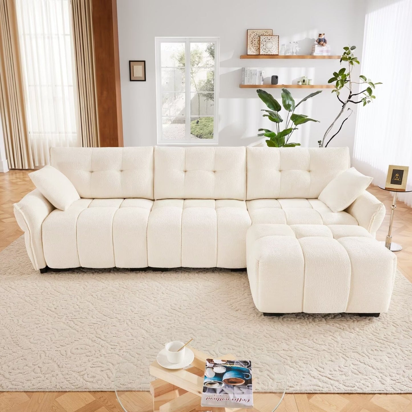 Modern Chenille Sofa, Solid Wood Frame with High Elasticity Cushion