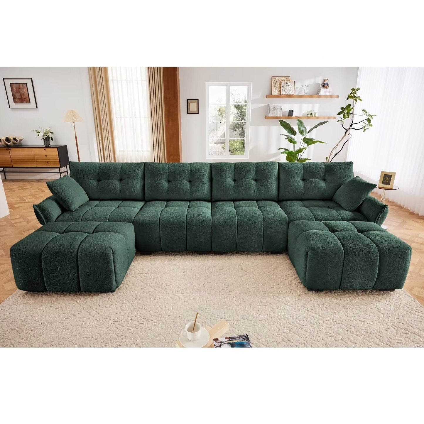 Modern Chenille Sofa, Solid Wood Frame with High Elasticity Cushion