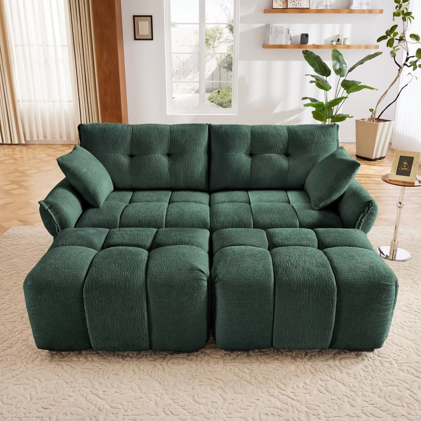 Modern Chenille Sofa, Solid Wood Frame with High Elasticity Cushion