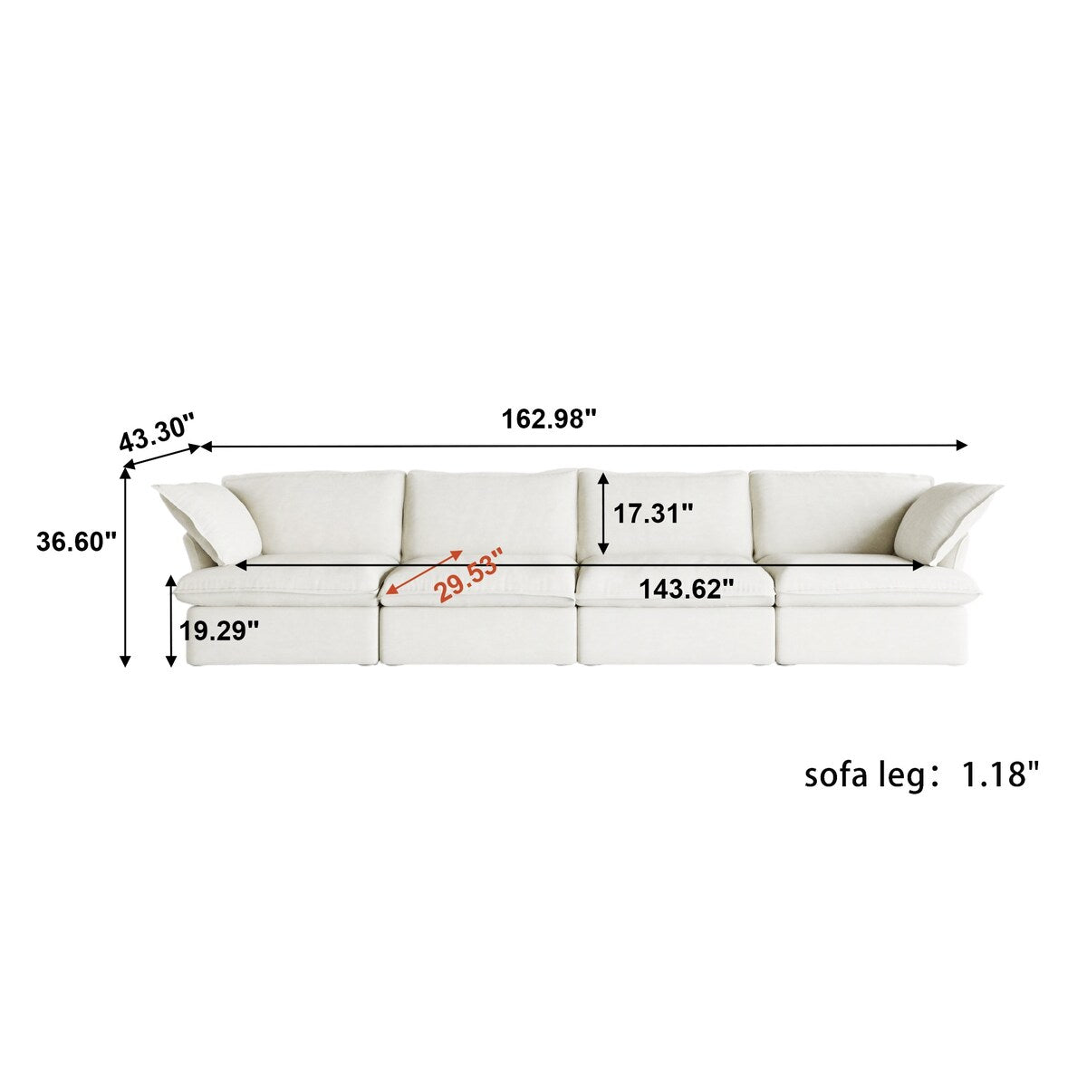 Modern Comfy Cloud Sofa Couch, Minimalist Down-Filled Sectional Sofas Couches, Cushion Covers Removable