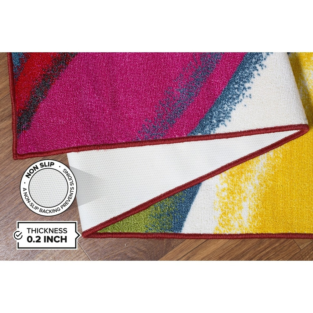 World Rug Gallery Moderner, zeitgenössischer, mehrfarbiger, rutschfester Teppich mit Wellenmuster
