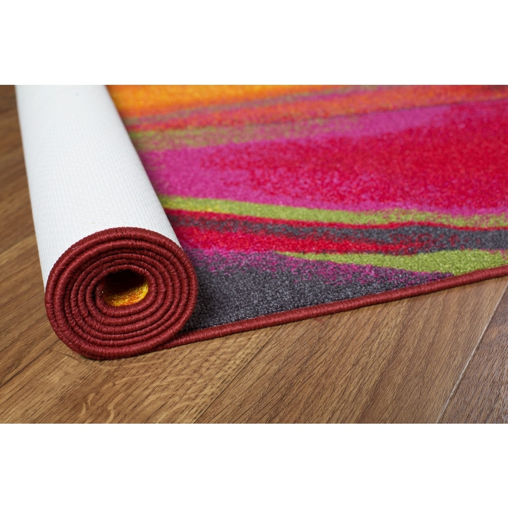 World Rug Gallery Moderner, zeitgenössischer, mehrfarbiger, rutschfester Teppich mit Wellenmuster