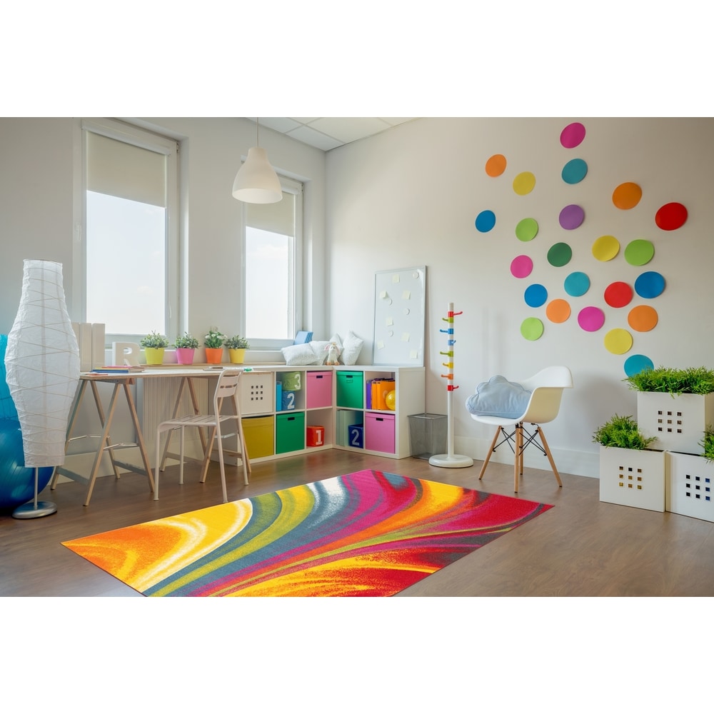 World Rug Gallery Moderner, zeitgenössischer, mehrfarbiger, rutschfester Teppich mit Wellenmuster