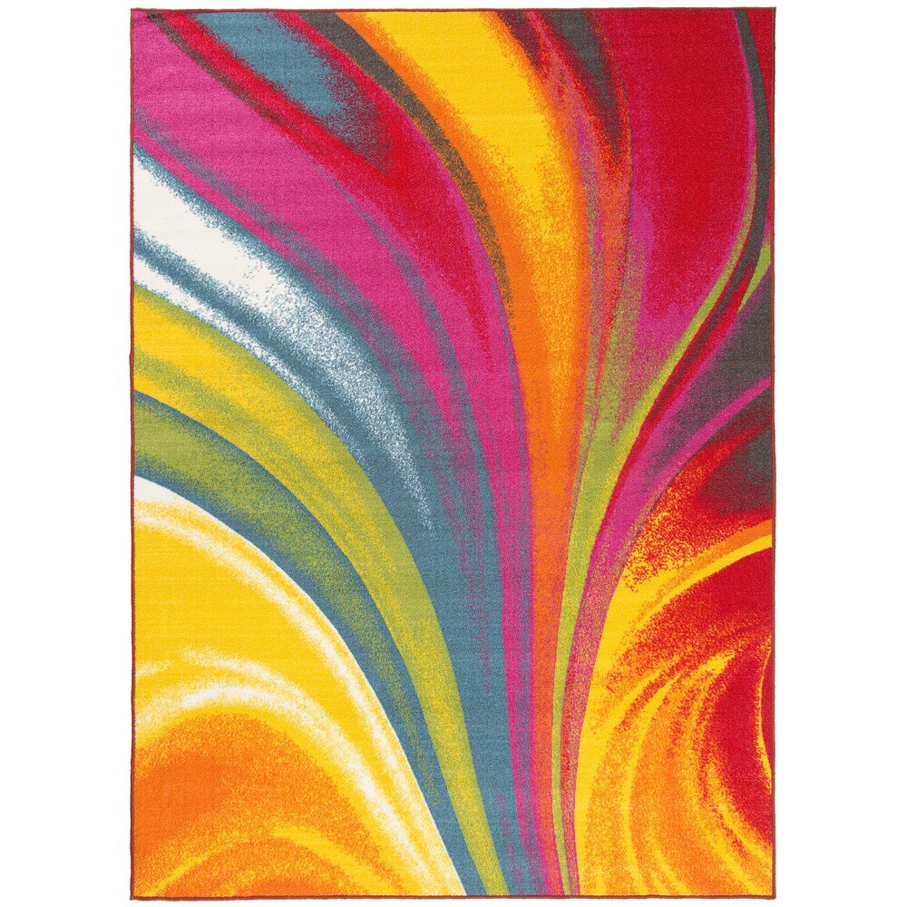 World Rug Gallery Moderner, zeitgenössischer, mehrfarbiger, rutschfester Teppich mit Wellenmuster