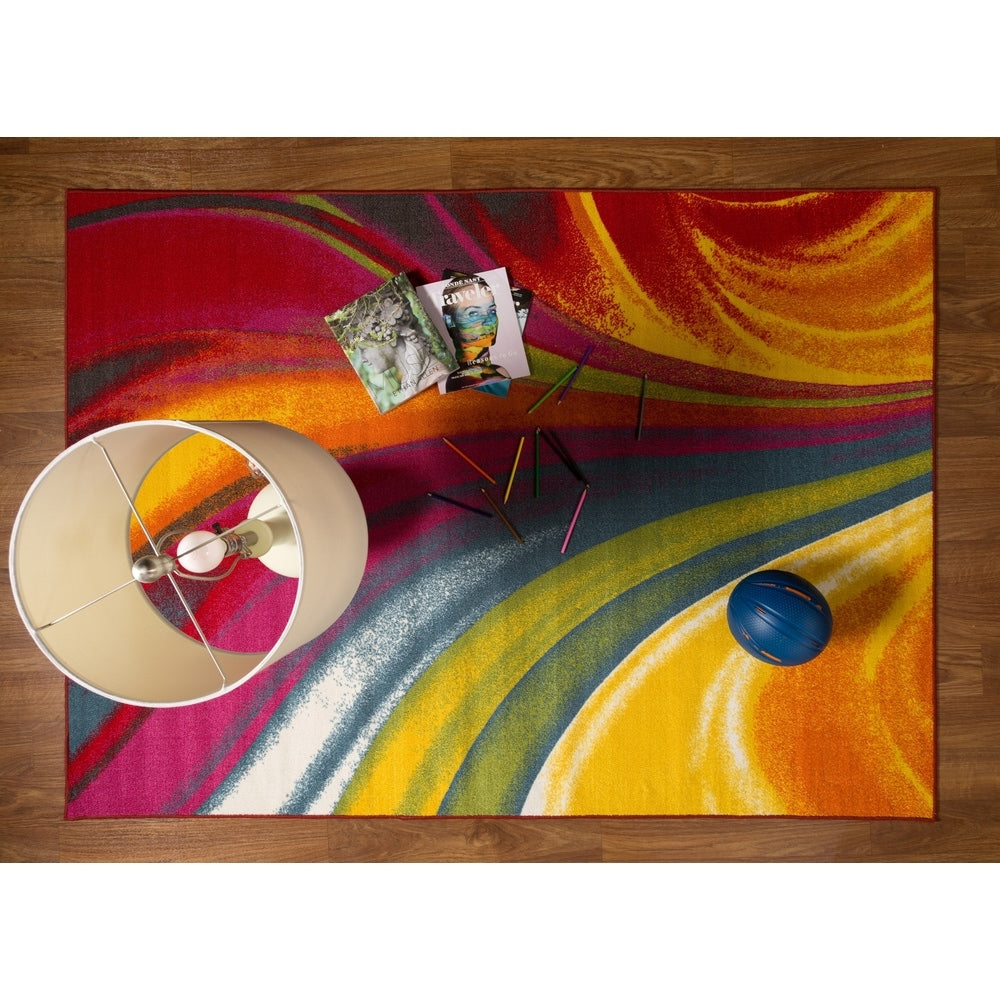 World Rug Gallery Moderner, zeitgenössischer, mehrfarbiger, rutschfester Teppich mit Wellenmuster