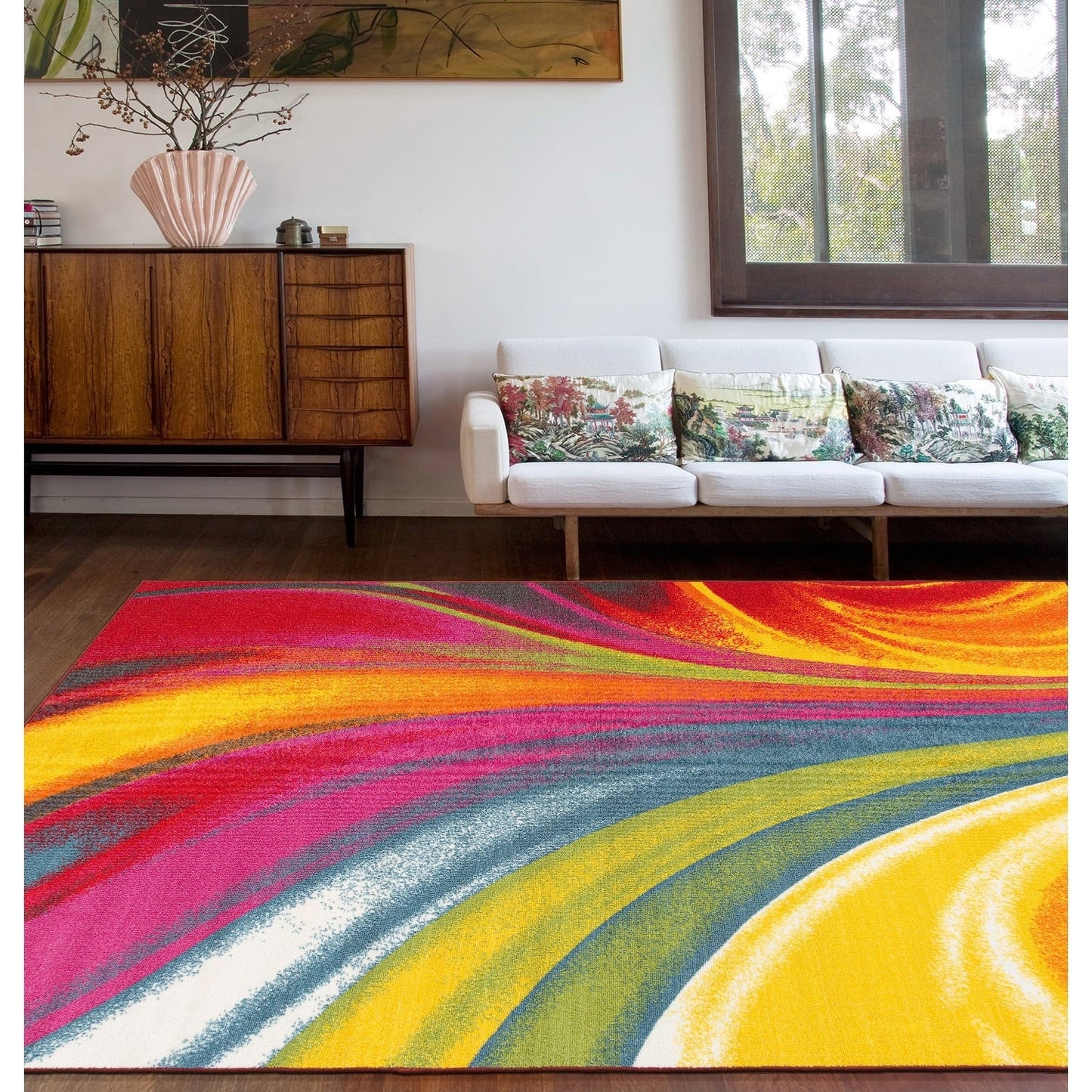 World Rug Gallery Moderner, zeitgenössischer, mehrfarbiger, rutschfester Teppich mit Wellenmuster