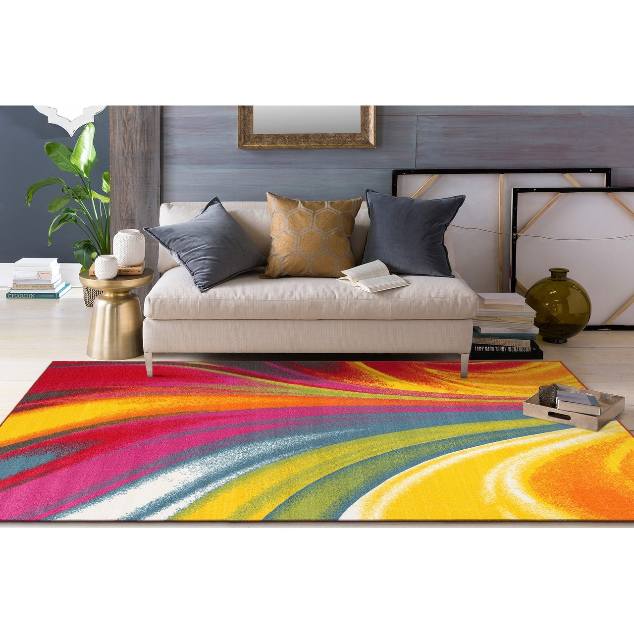 World Rug Gallery Moderner, zeitgenössischer, mehrfarbiger, rutschfester Teppich mit Wellenmuster
