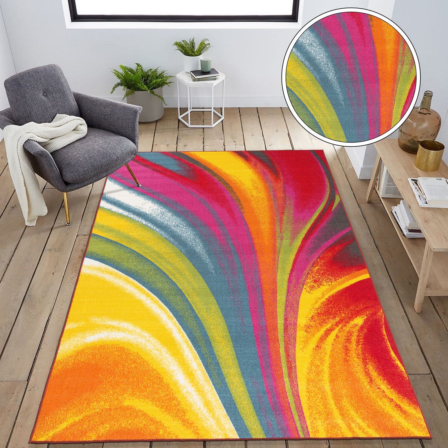 World Rug Gallery Moderner, zeitgenössischer, mehrfarbiger, rutschfester Teppich mit Wellenmuster