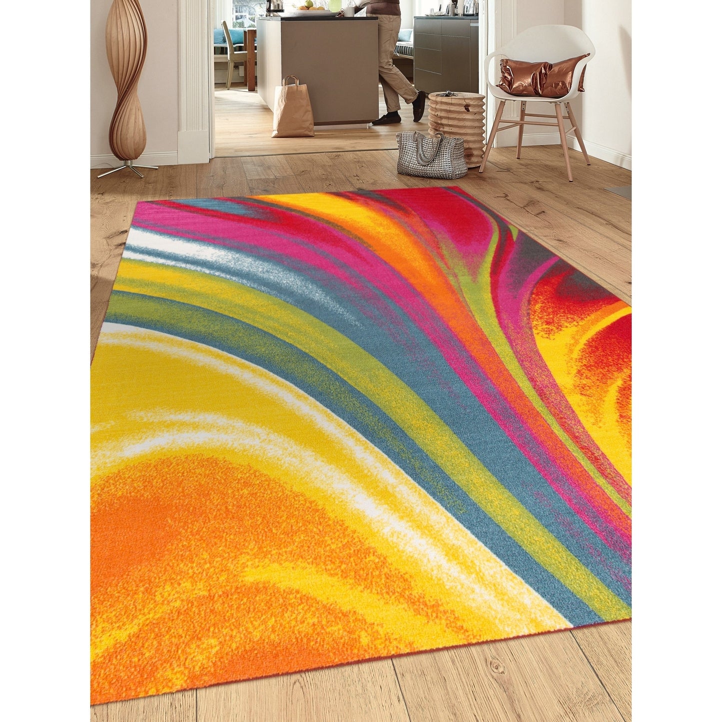 World Rug Gallery Moderner, zeitgenössischer, mehrfarbiger, rutschfester Teppich mit Wellenmuster