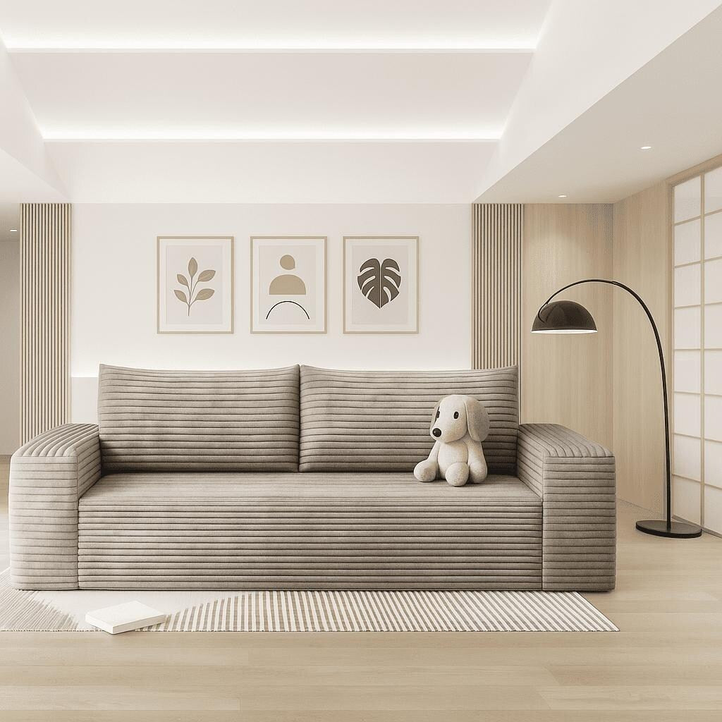 Modern Corduroy Fabric Upholstered Frameless Sofa Couch, For Apartment Living Room Den Entertainment Room