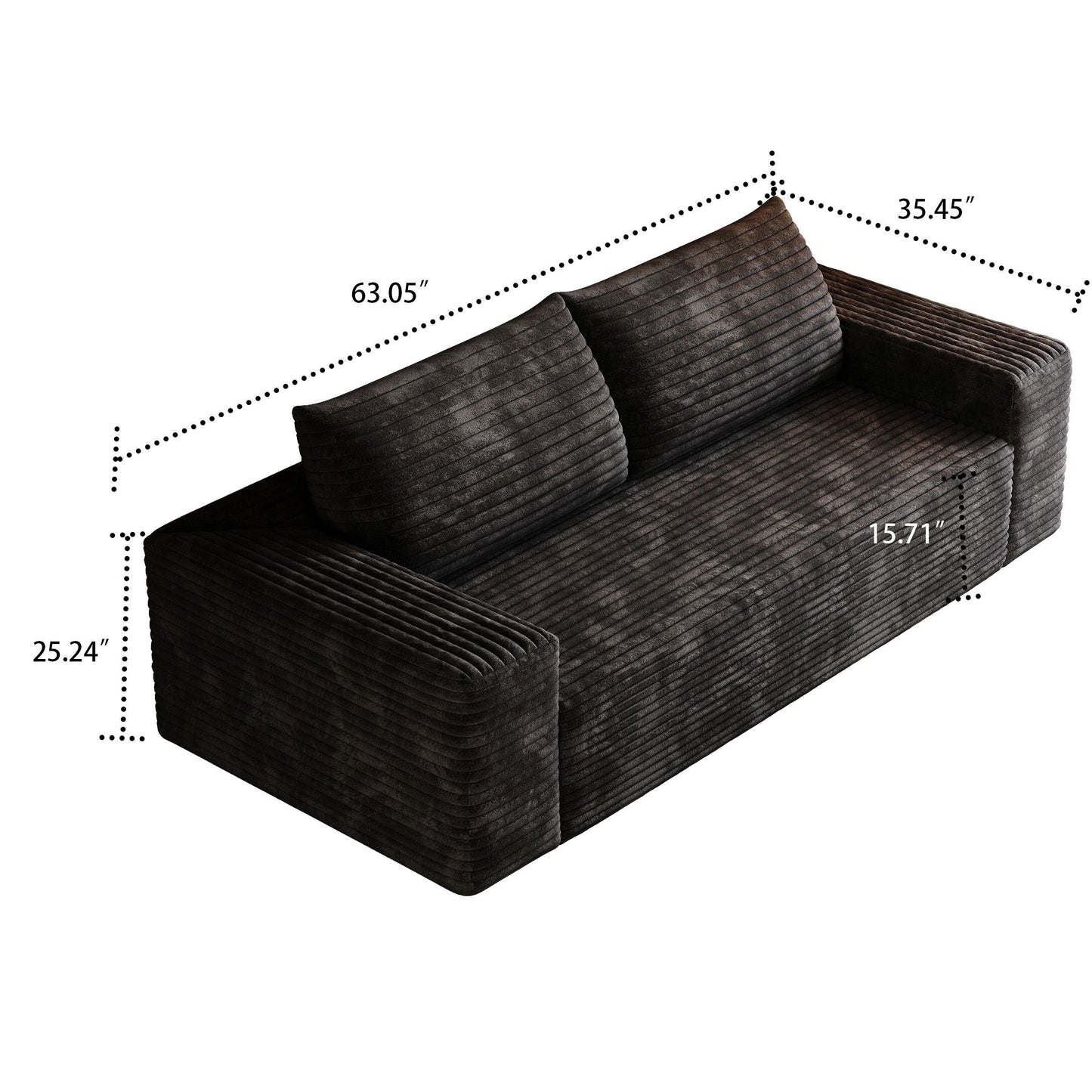 Modern Corduroy Fabric Upholstered Frameless Sofa Couch, For Apartment Living Room Den Entertainment Room