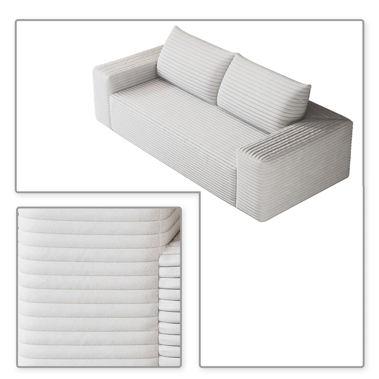 Modern Corduroy Fabric Upholstered Frameless Sofa Couch, For Apartment Living Room Den Entertainment Room