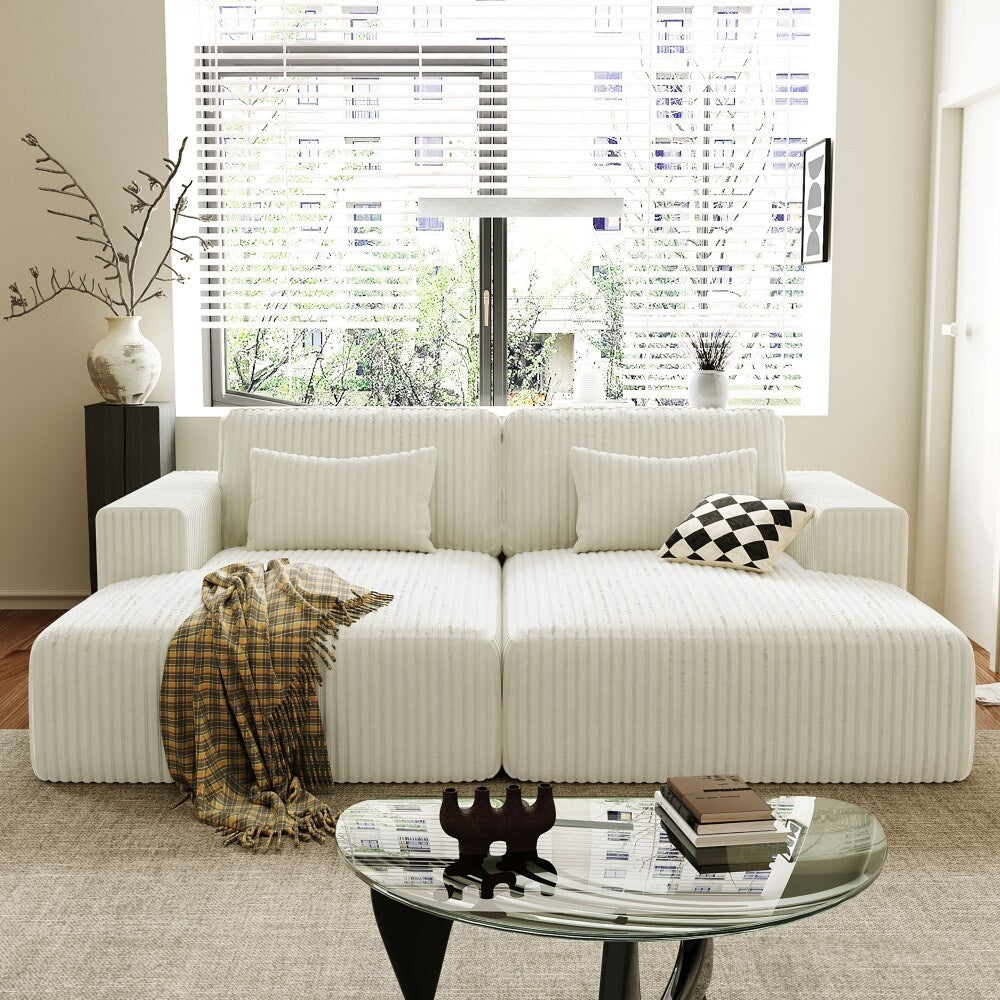Modern Corduroy Sleeper Double Sofa Bed with 2 Pillows for Living Room