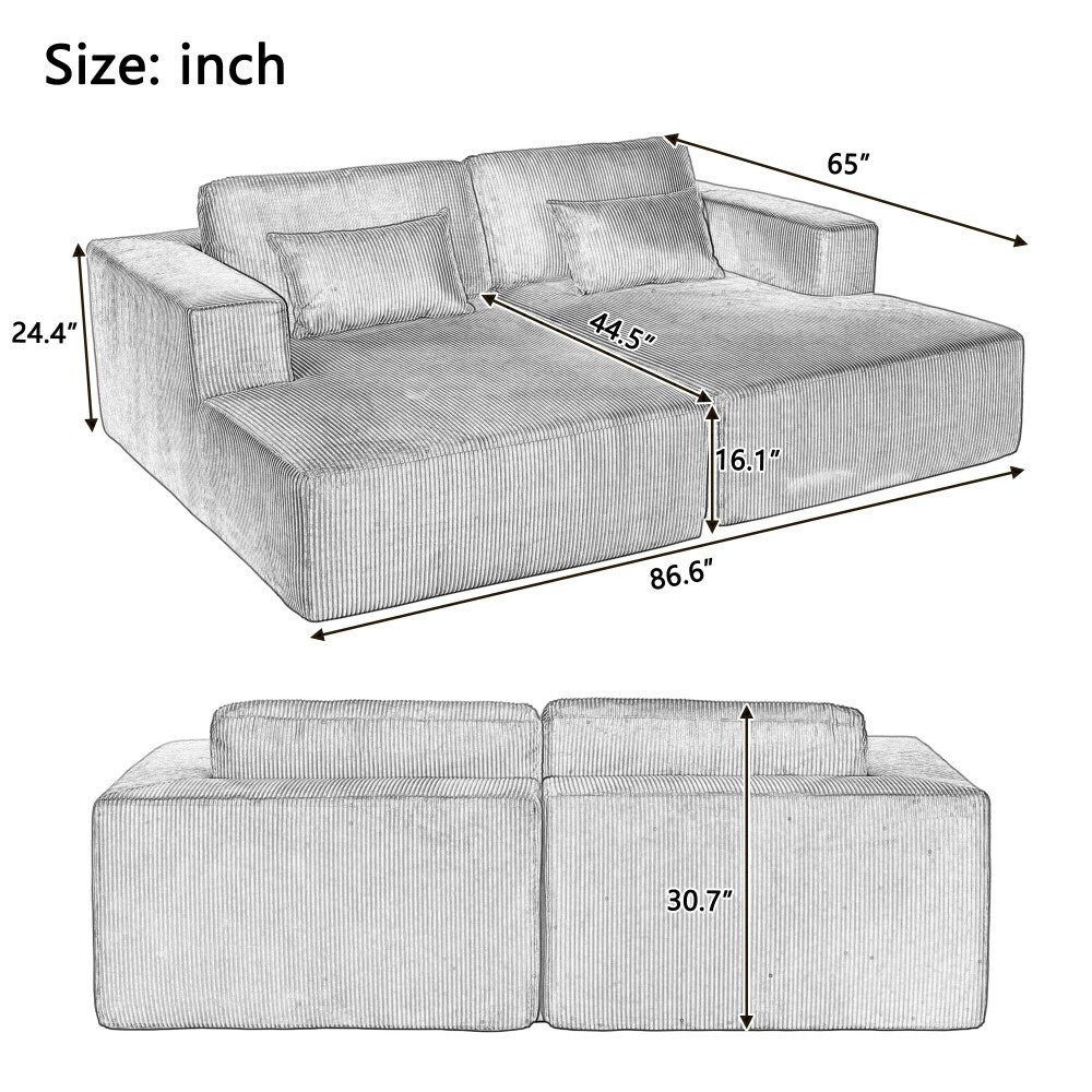 Modern Corduroy Sleeper Double Sofa Bed with 2 Pillows for Living Room
