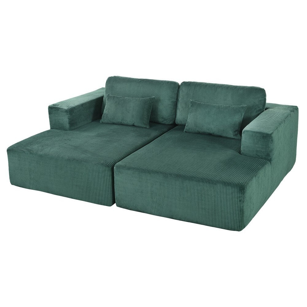 Modern Corduroy Sleeper Double Sofa Bed with 2 Pillows for Living Room