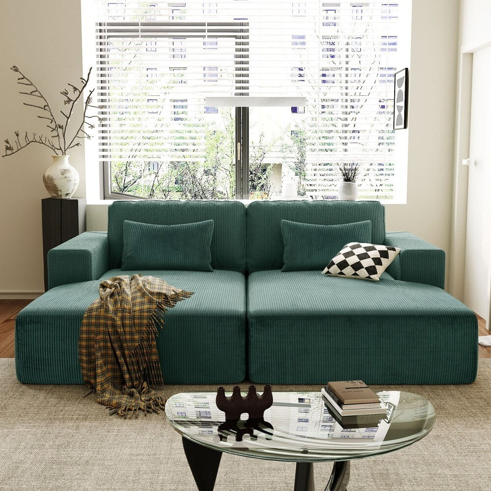 Modern Corduroy Sleeper Double Sofa Bed with 2 Pillows for Living Room
