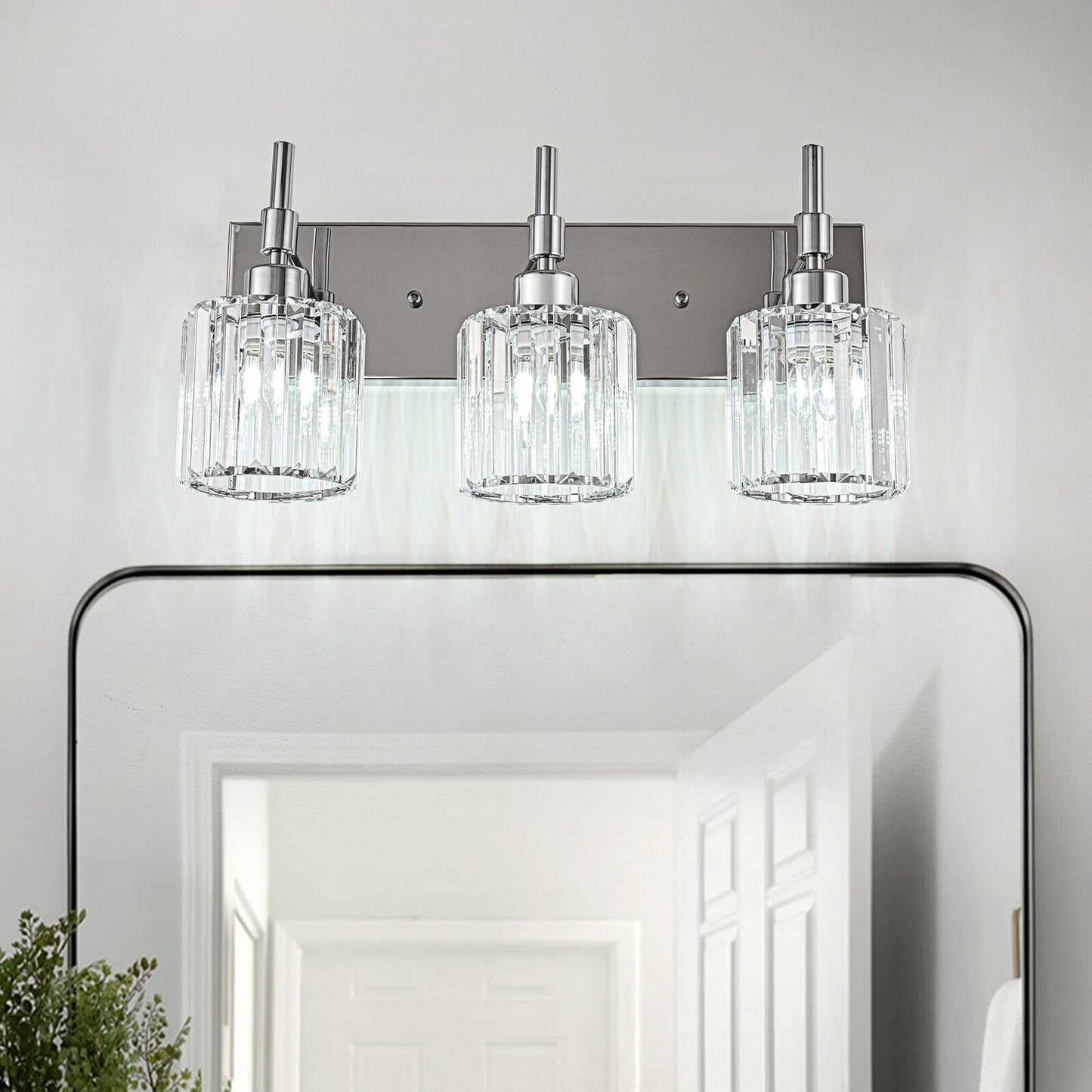 Moderne dimmbare Kristall-Badezimmer-Wandleuchten mit Waschtischleuchten und Kristallschirmen