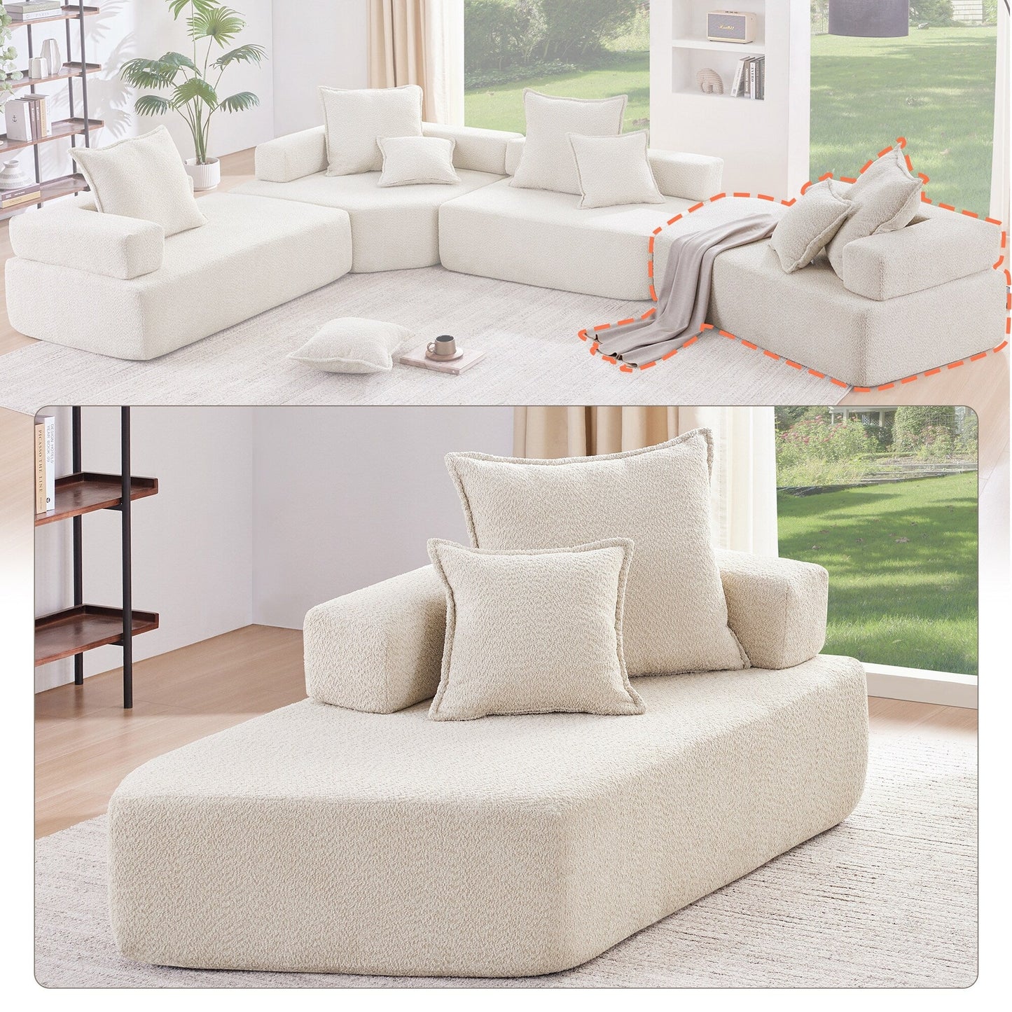 Modern Floor Couch Convertible Compressed Couch, Special-Shaped Frame for Oversized Modular U Shaped Sectional Sofa