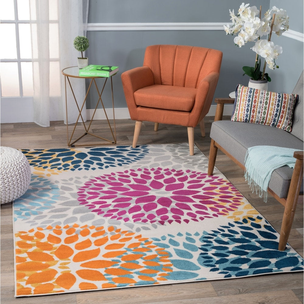 World Rug Gallery Moderner Teppich mit floralen Kreisen
