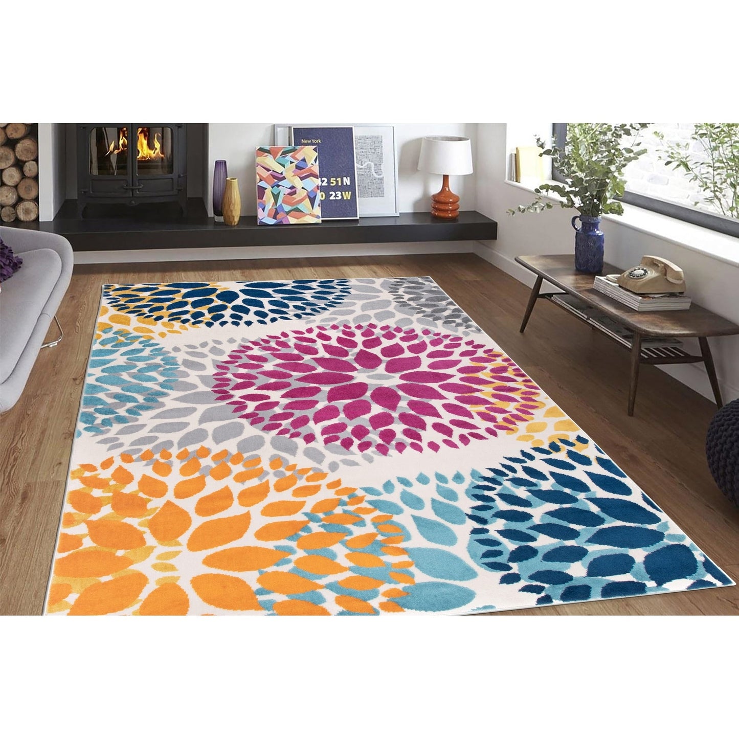 World Rug Gallery Moderner Teppich mit floralen Kreisen
