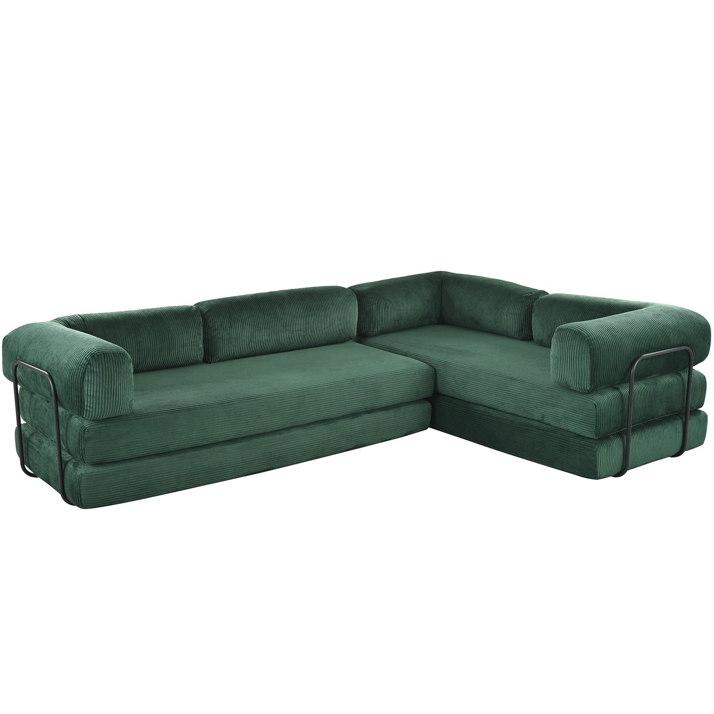 Modular L-Shaped Corduroy Sofa Bed Convertible Sectional 4-Seat Sofa with Wedge Cushions For Living Room Apartment
