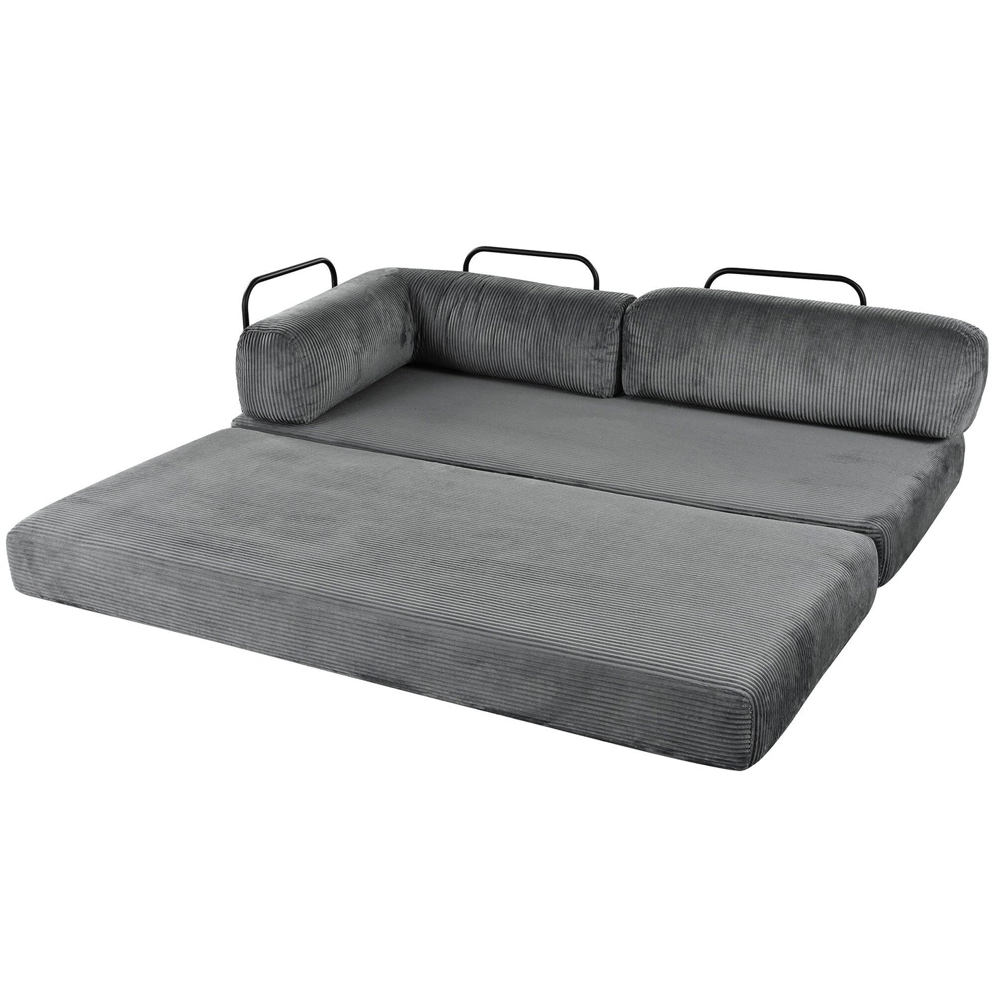Modular L-Shaped Corduroy Sofa Bed Convertible Sectional 4-Seat Sofa with Wedge Cushions For Living Room Apartment