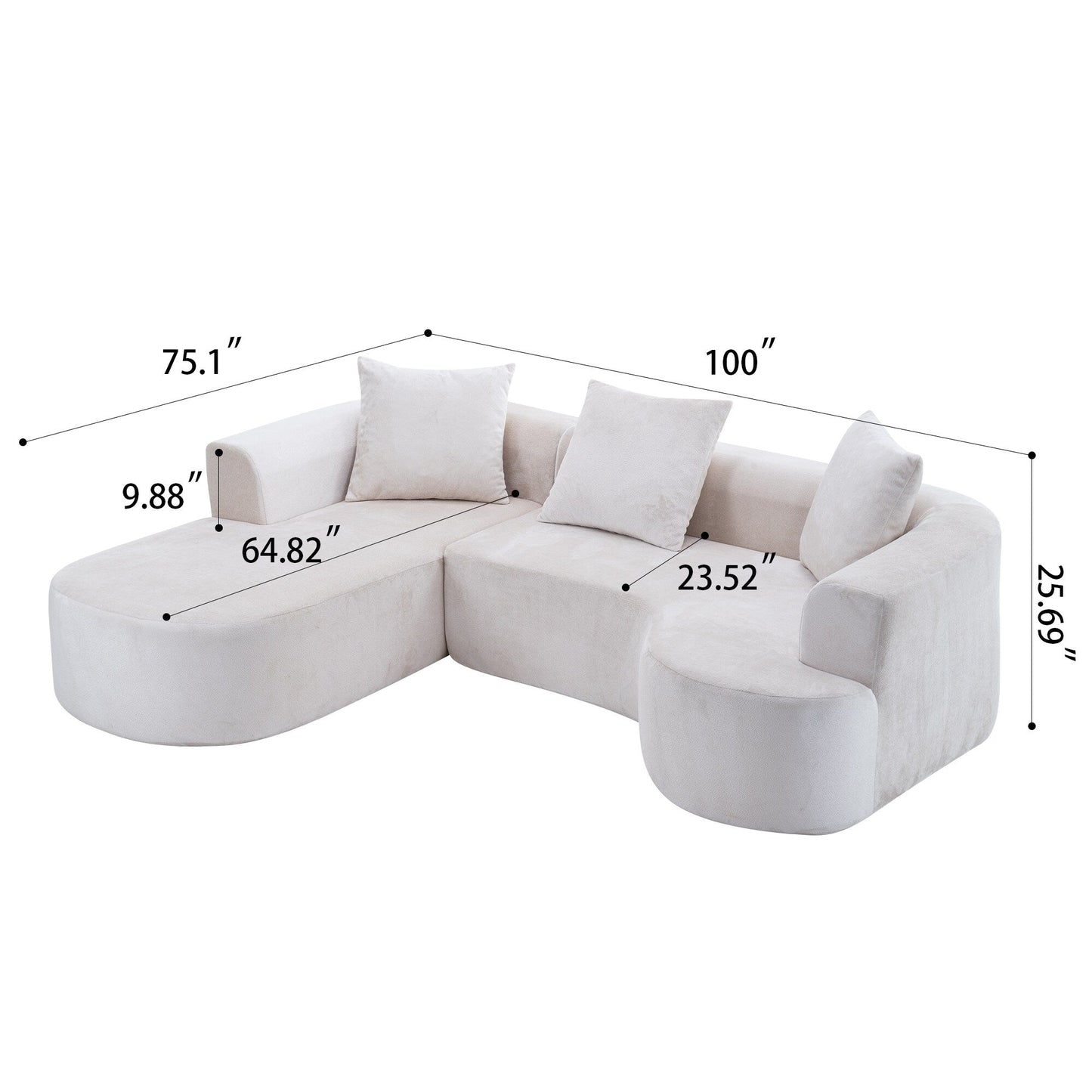 Modular L-Shaped Sectional Sofa Sleeper Couch with Chaise and Deep Seating for Living Room Office