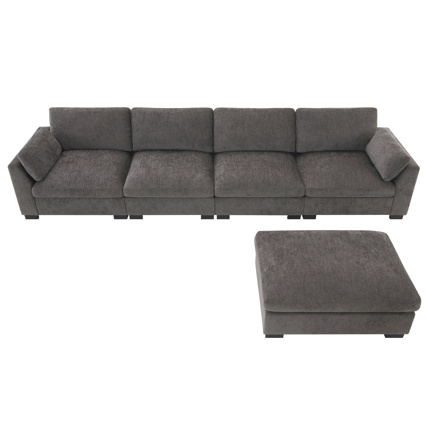 Modular L-Shaped Sectional Sofa with Foldable Table, Dual USB Charging, Side Storage Pockets and Movable Ottoman