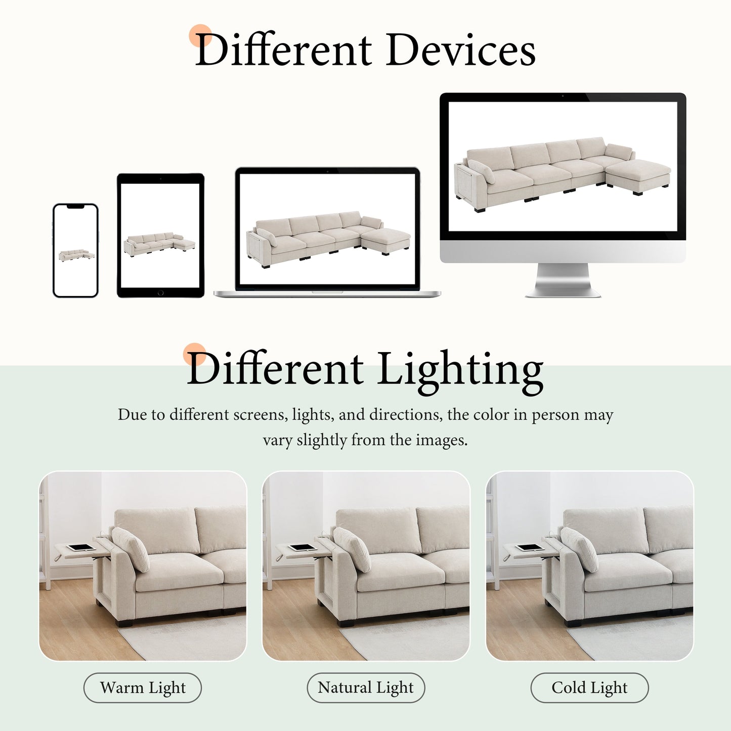 Modular L-Shaped Sectional Sofa with Foldable Table, Dual USB Charging, Side Storage Pockets and Movable Ottoman