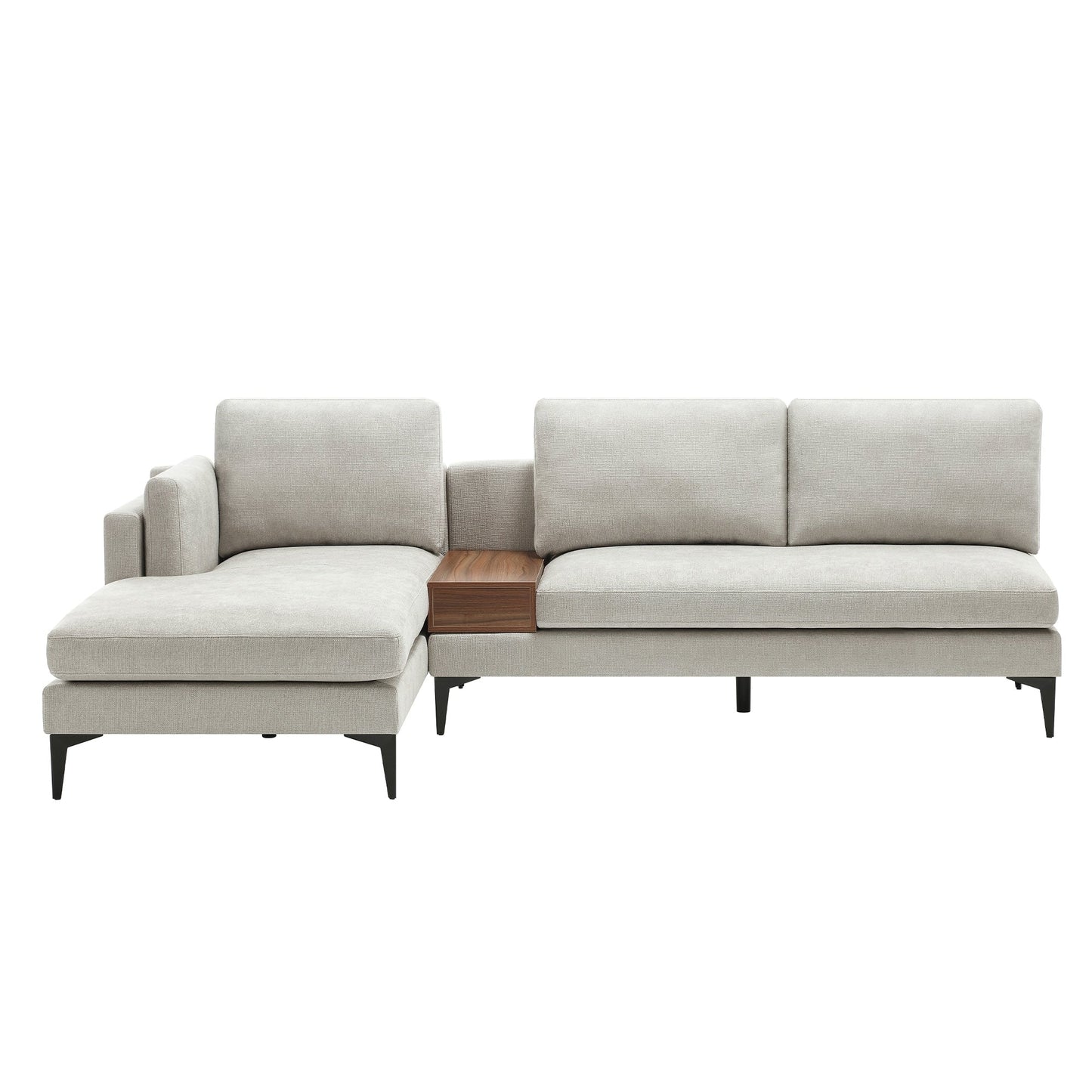 Modular L-shaped Sofa With a Reversible Design and Built-in Wooden Decorative Box