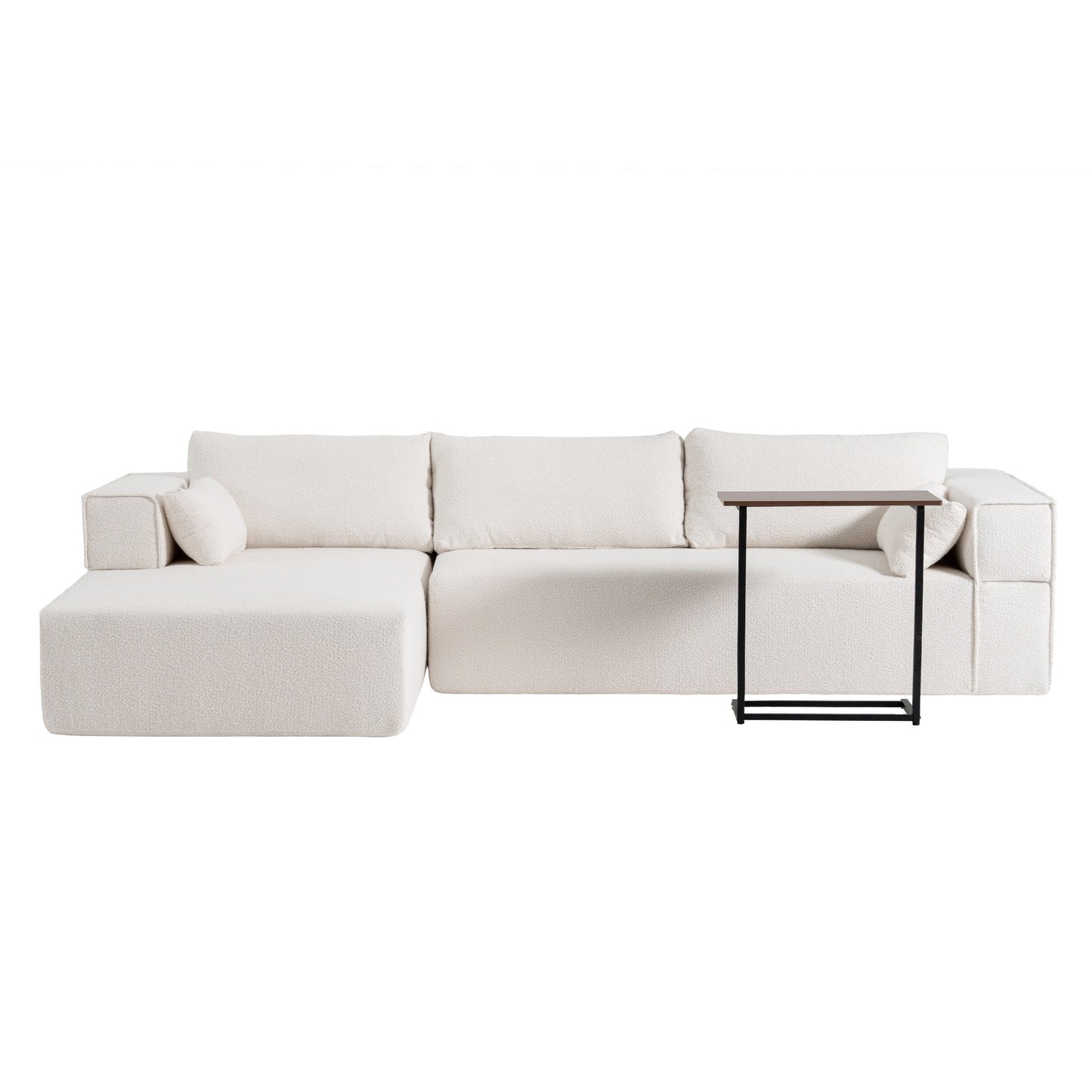 Modular Sectional Sofa With Free Side Table,Wide Seat,Fully Compressed,Wrinkle-Resistant Boucle Fabric Couch With Chaise